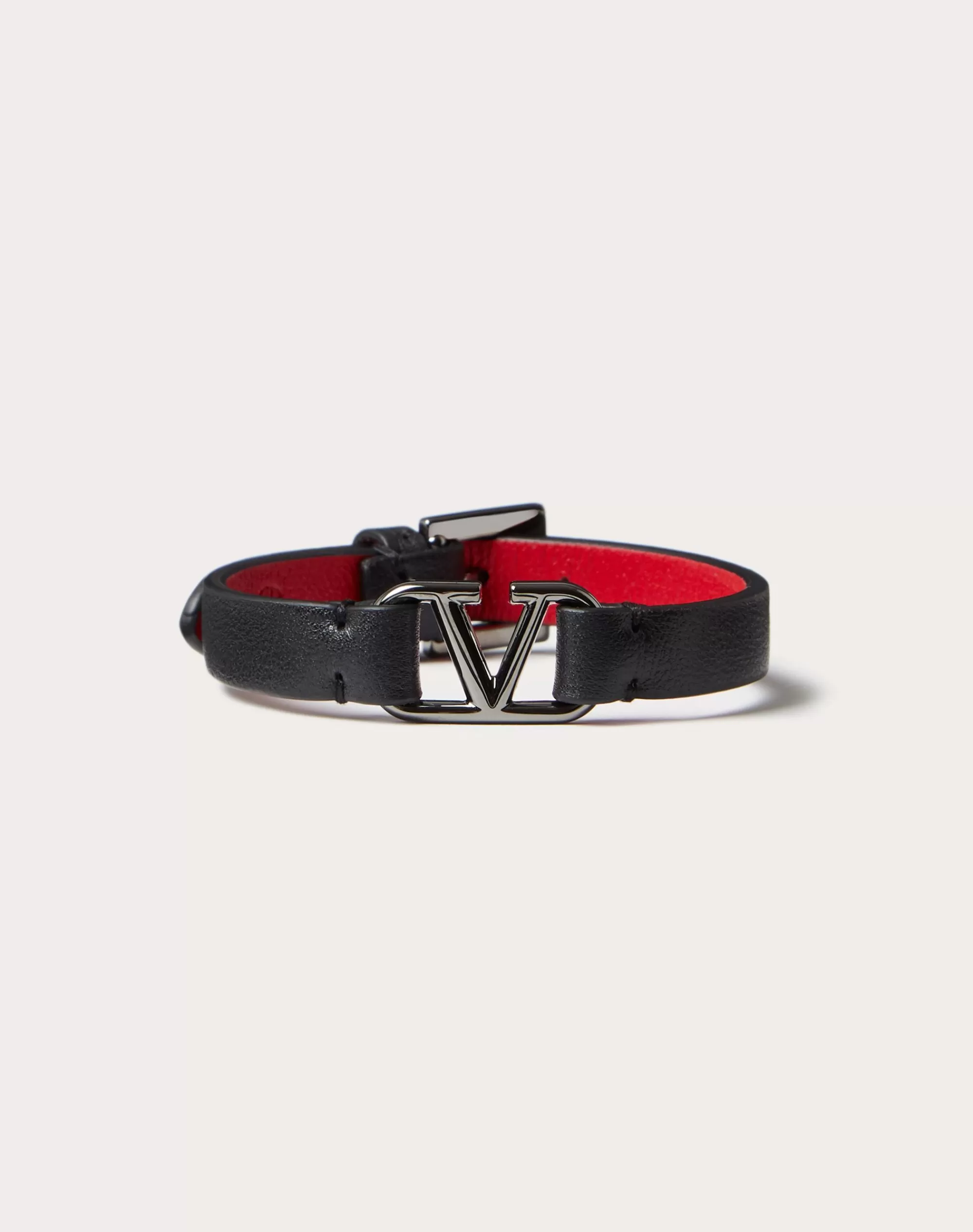 Valentino VLOGO SIGNATURE LEATHER BRACELET Black/pureRed Outlet