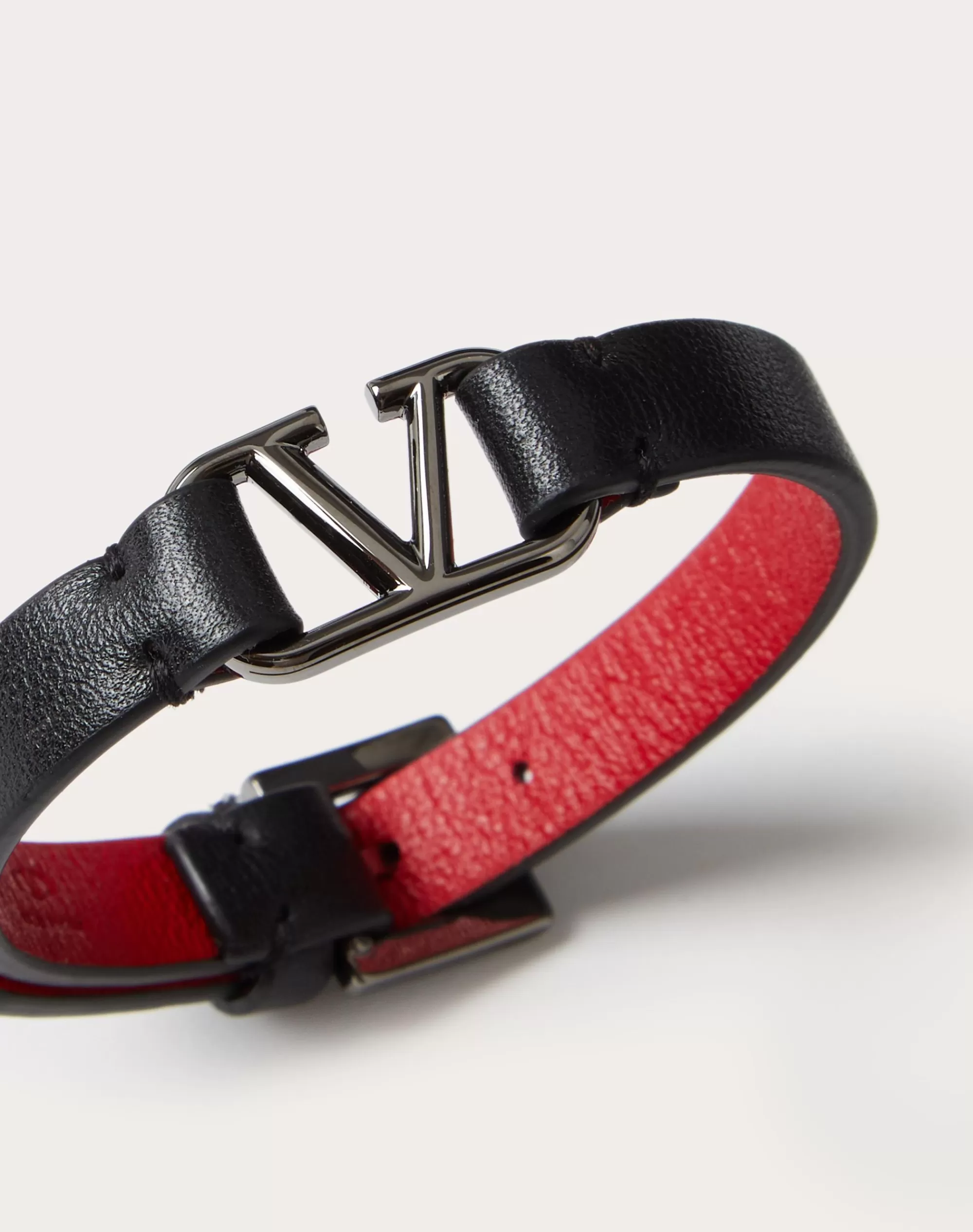 Valentino VLOGO SIGNATURE LEATHER BRACELET Black/pureRed Outlet