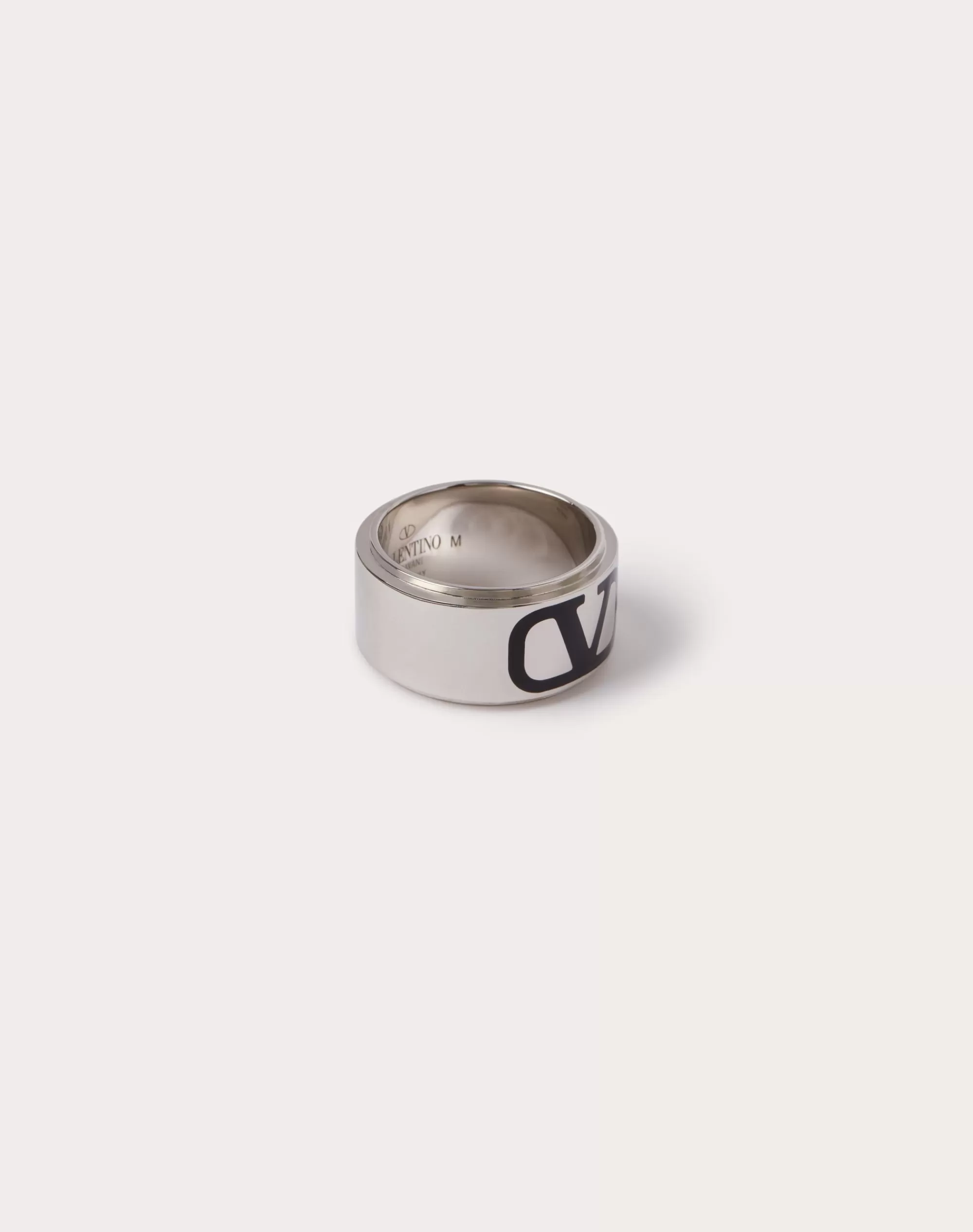 Valentino VLOGO SIGNATURE METAL AND ENAMEL RING Black Hot