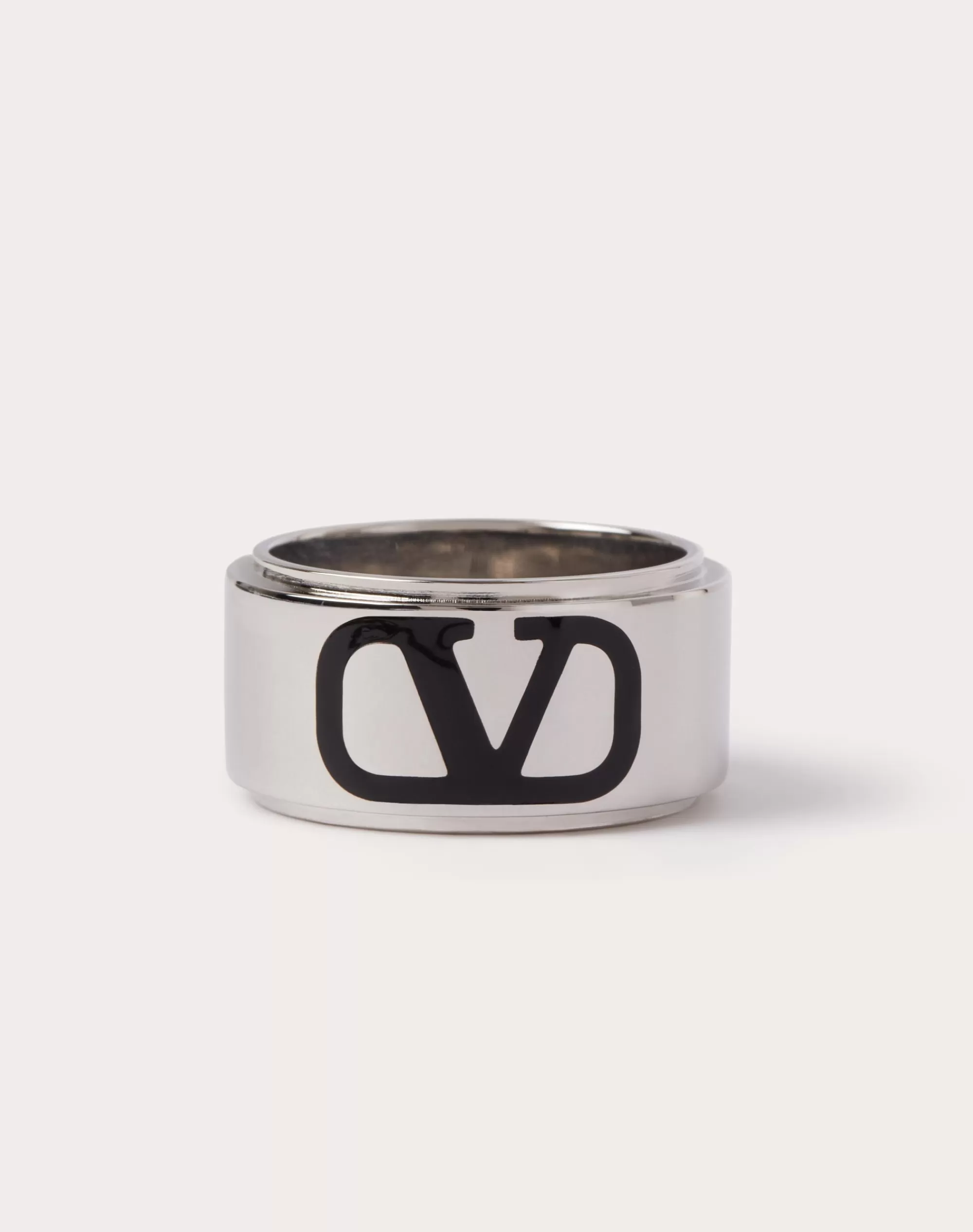 Valentino VLOGO SIGNATURE METAL AND ENAMEL RING Black Hot