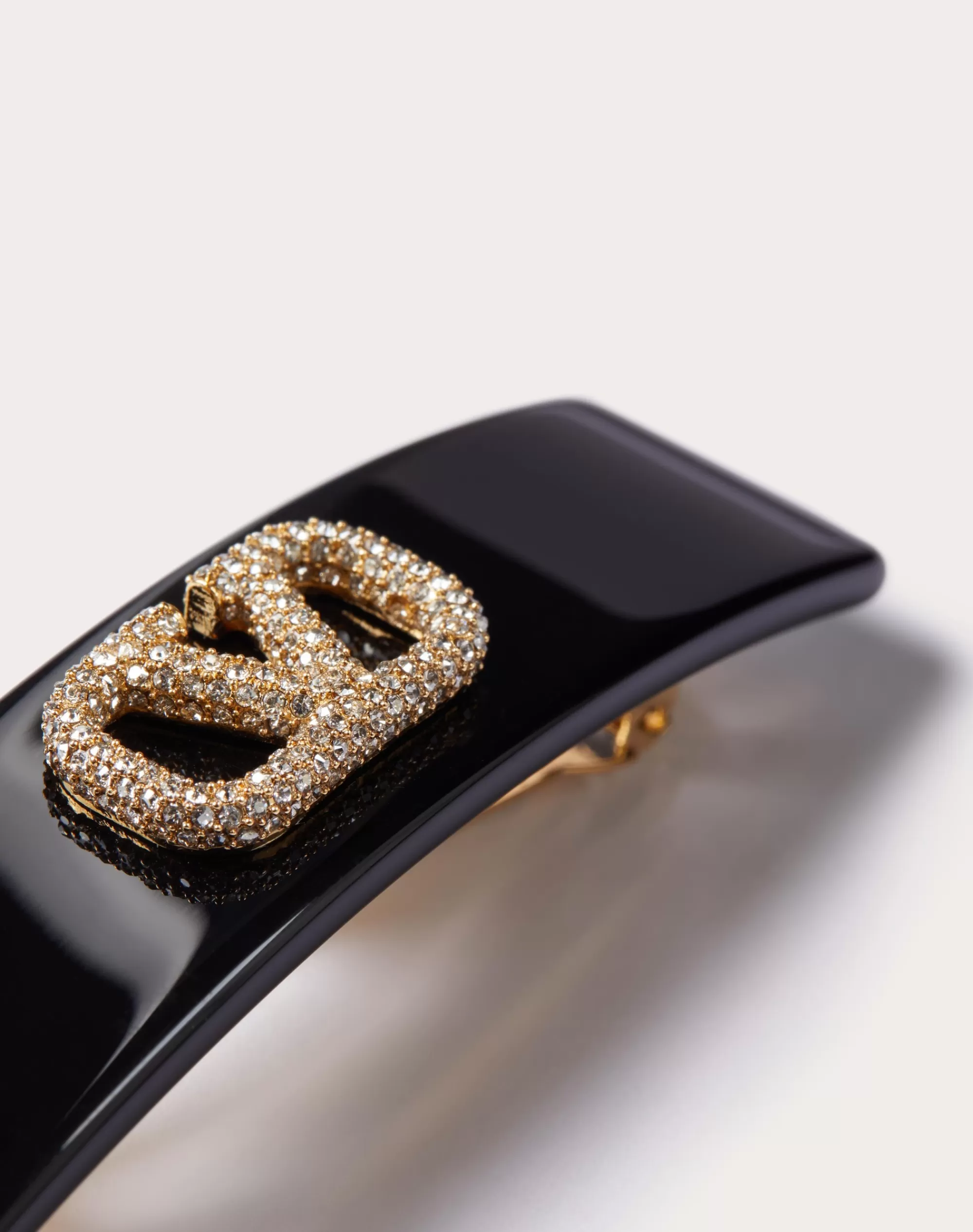 Valentino VLOGO SIGNATURE METAL AND RESIN HAIR CLIP WITH SWAROVSKI® CRYSTALS Black/gold/crystal Outlet