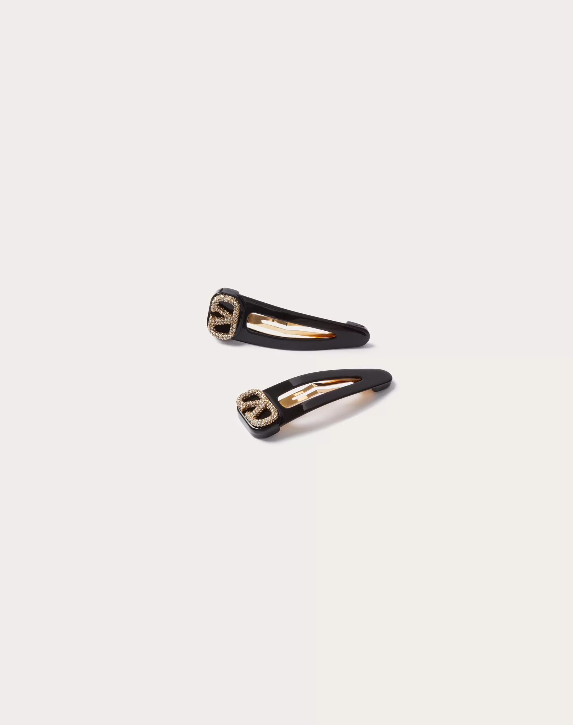 Valentino VLOGO SIGNATURE METAL AND RESIN HAIR CLIPS WITH SWAROVSKI® CRYSTALS Black/gold/crystal New