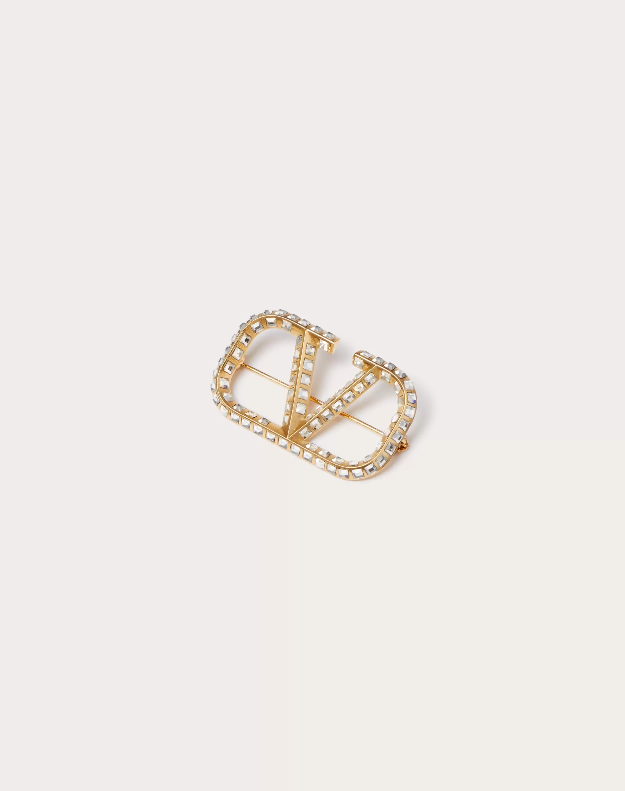 Valentino VLOGO SIGNATURE METAL BROOCH WITH SWAROVSKI® CRYSTALS Gold/crystal Clearance