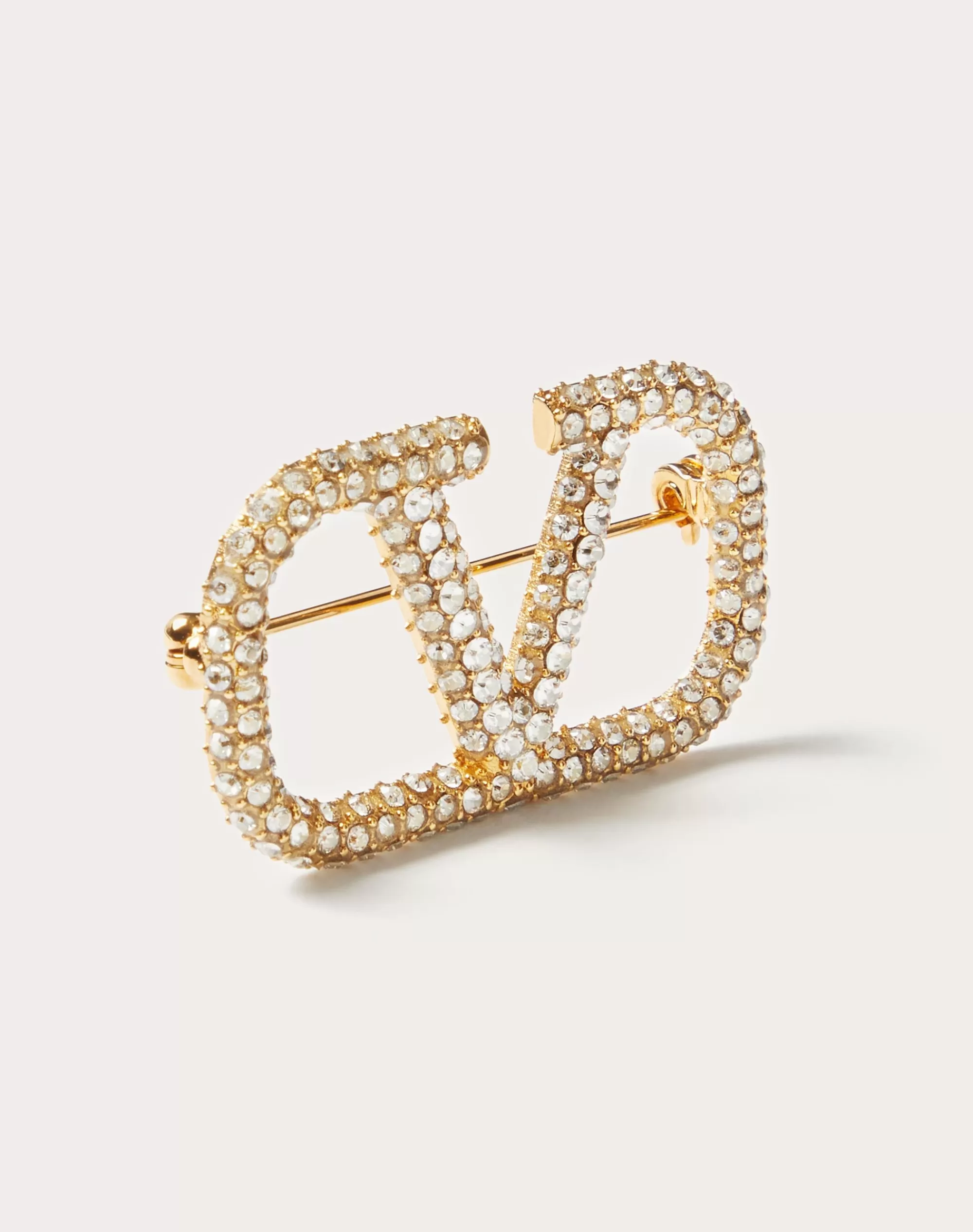 Valentino VLOGO SIGNATURE METAL BROOCH WITH SWAROVSKI® CRYSTALS Gold Best