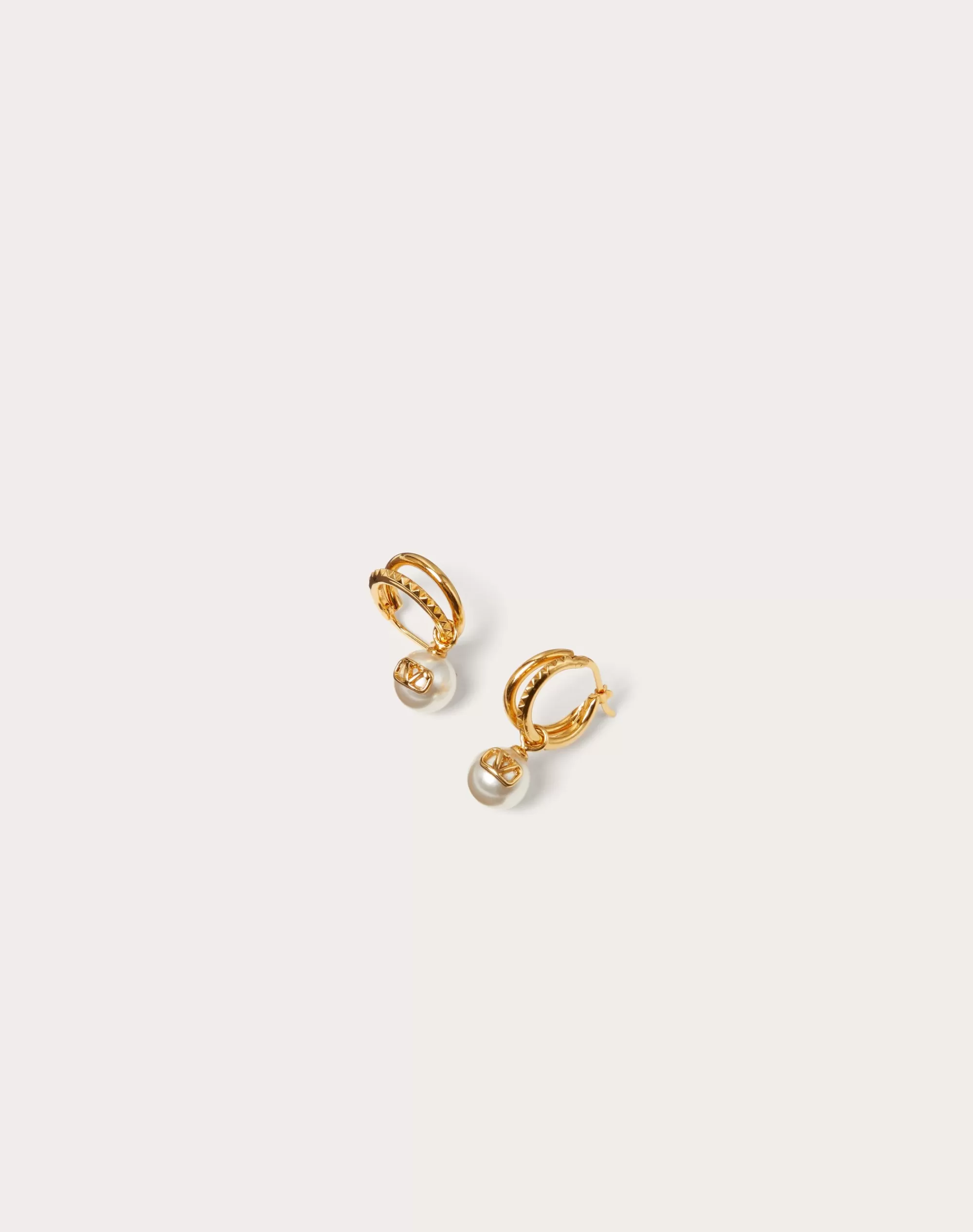 Valentino VLOGO SIGNATURE METAL EARRINGS WITH SWAROVSKI® PEARLS Gold Flash Sale