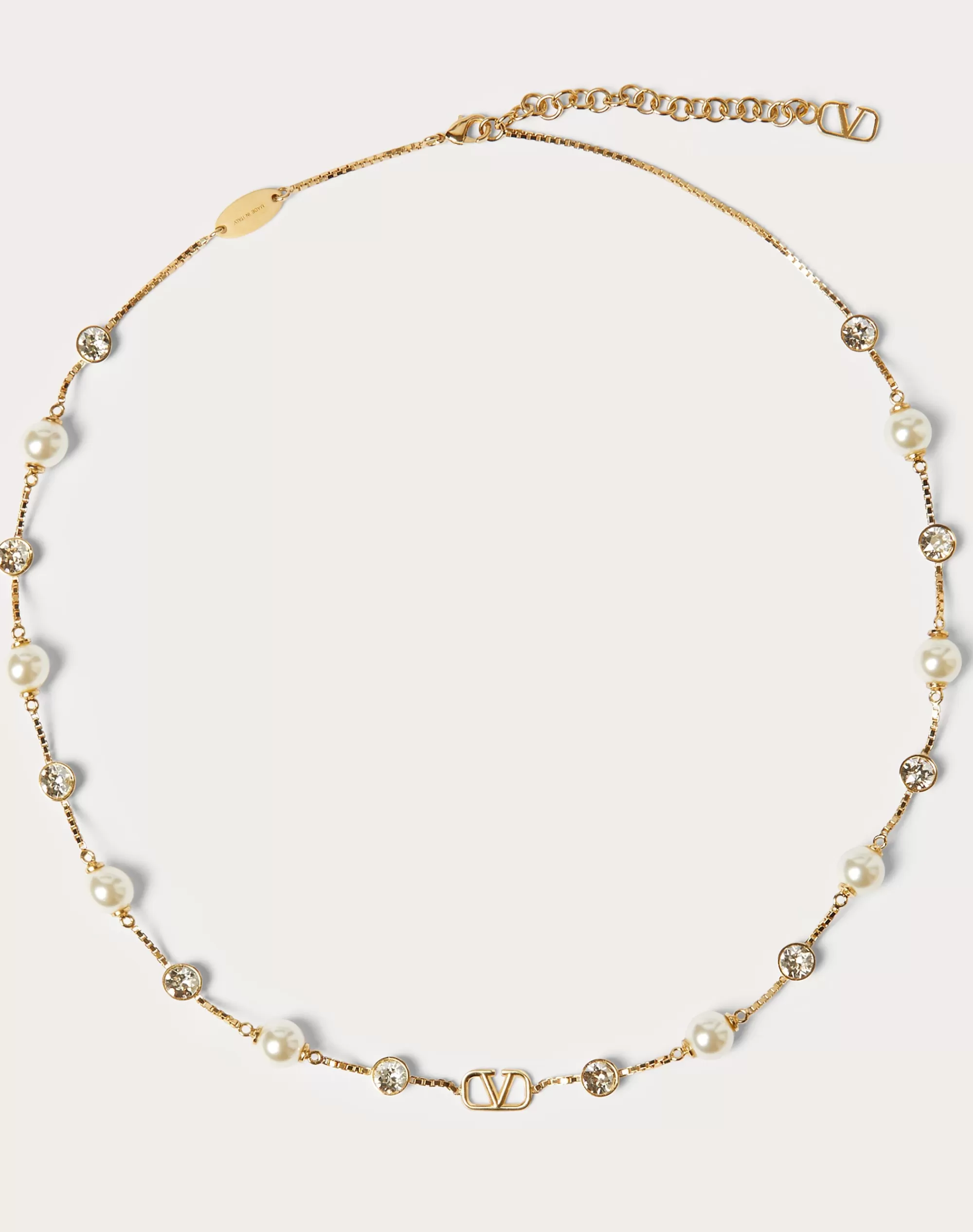 Valentino VLOGO SIGNATURE METAL NECKLACE WITH PEARLS AND SWAROVSKI® CRYSTALS Gold Shop