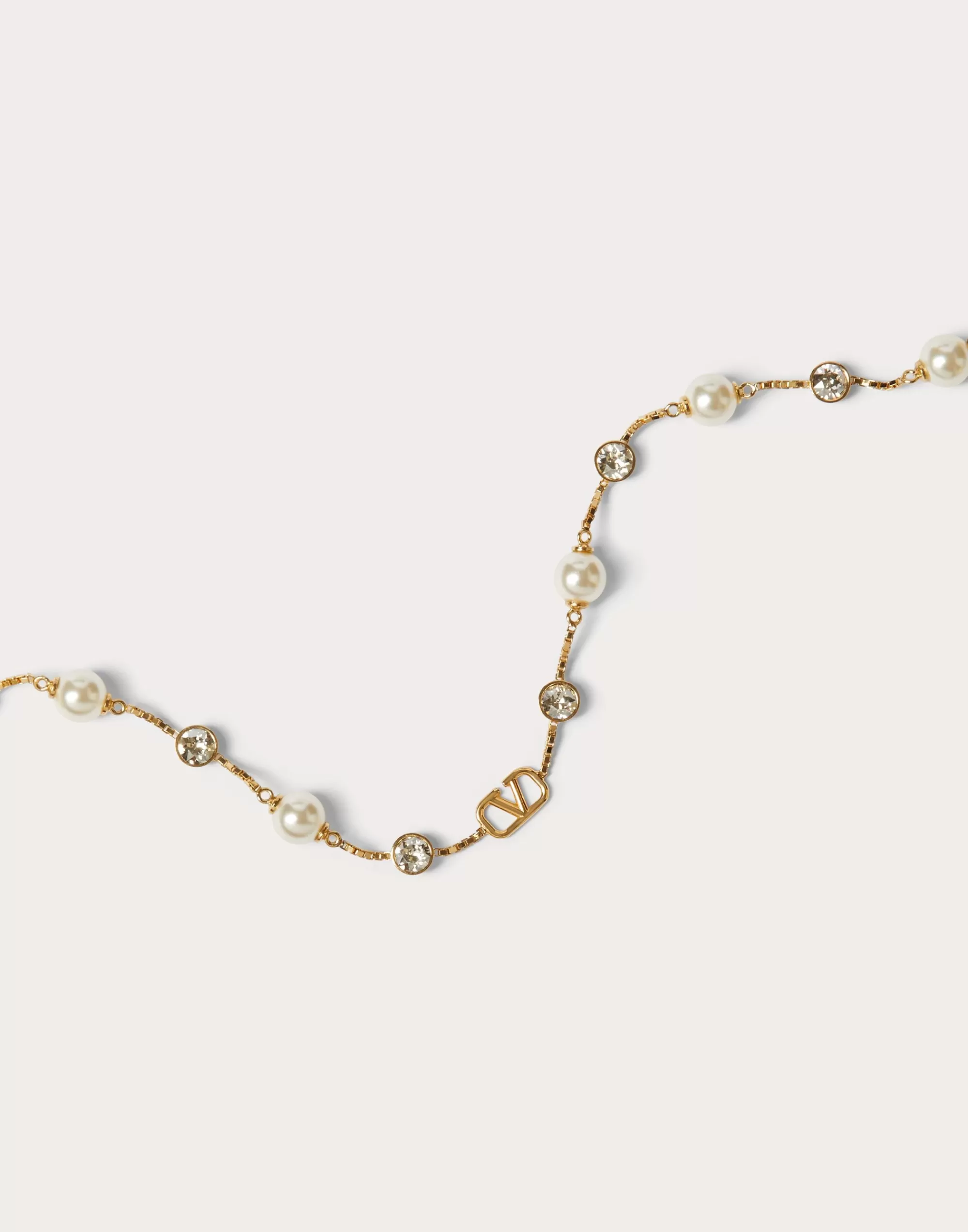 Valentino VLOGO SIGNATURE METAL NECKLACE WITH PEARLS AND SWAROVSKI® CRYSTALS Gold Shop