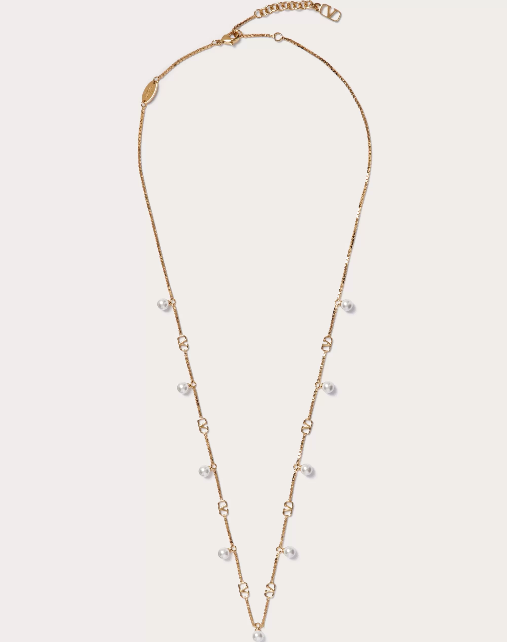 Valentino VLOGO SIGNATURE METAL NECKLACE WITH SWAROVSKI® PEARLS Gold New