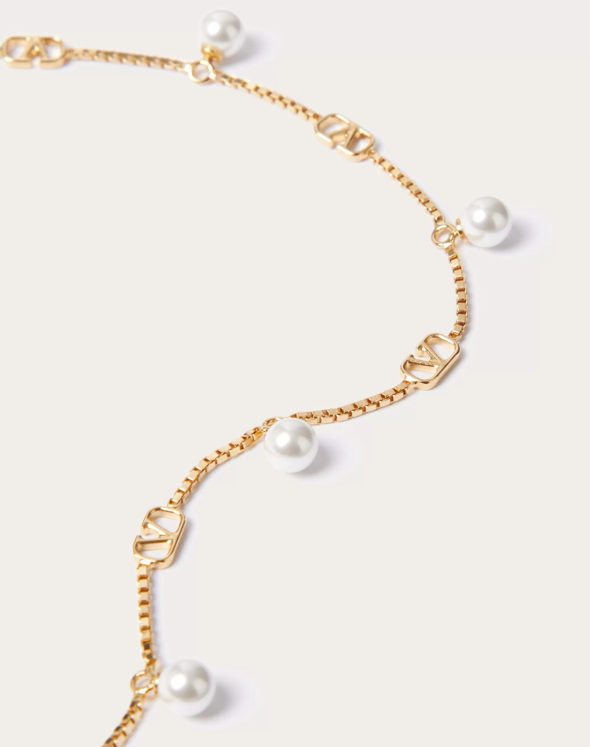 Valentino VLOGO SIGNATURE METAL NECKLACE WITH SWAROVSKI® PEARLS Gold New