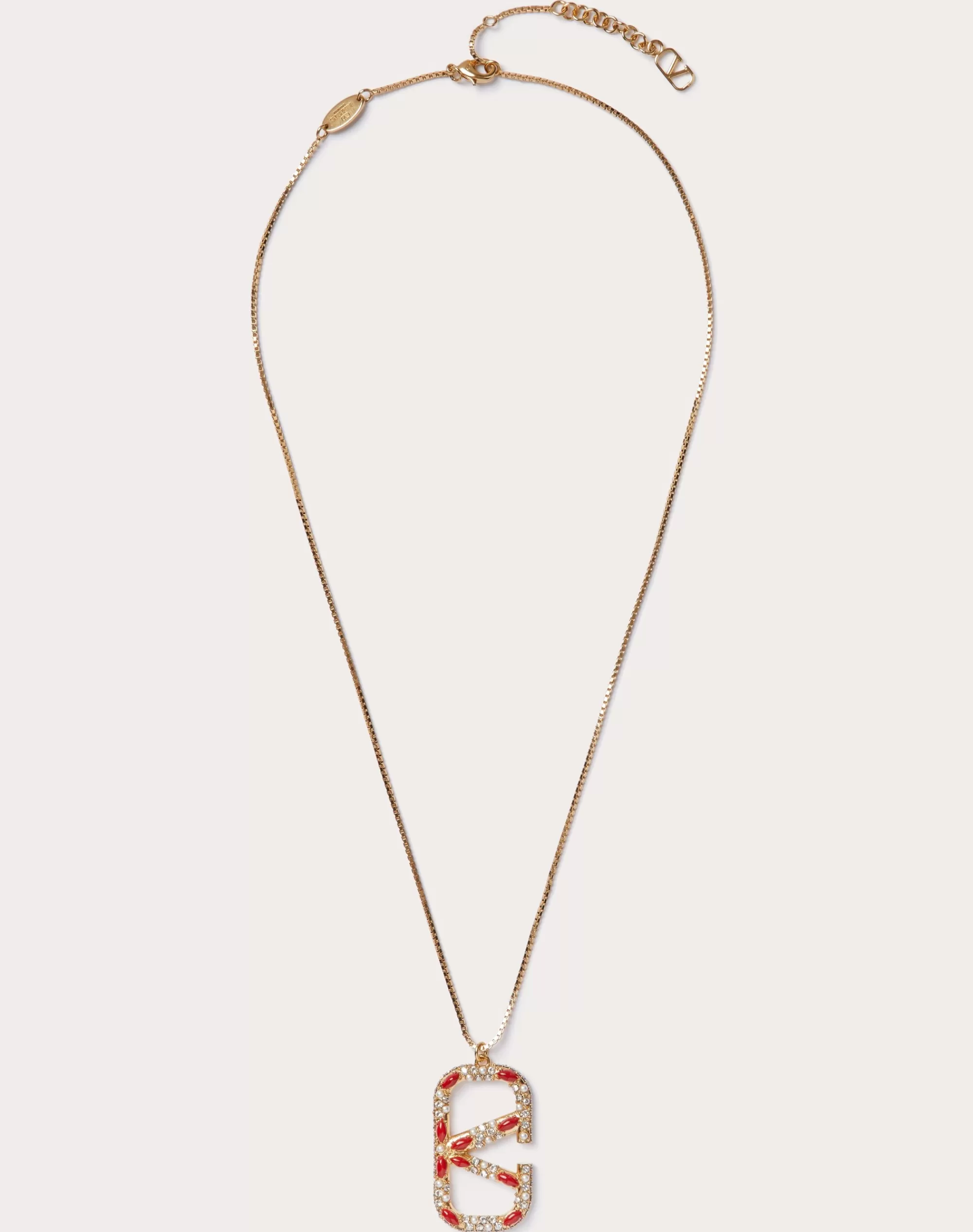 Valentino VLOGO SIGNATURE METAL, PEARL, ENAMEL AND SWAROVSKI® CRYSTAL NECKLACE Gold/coral/crystal Best