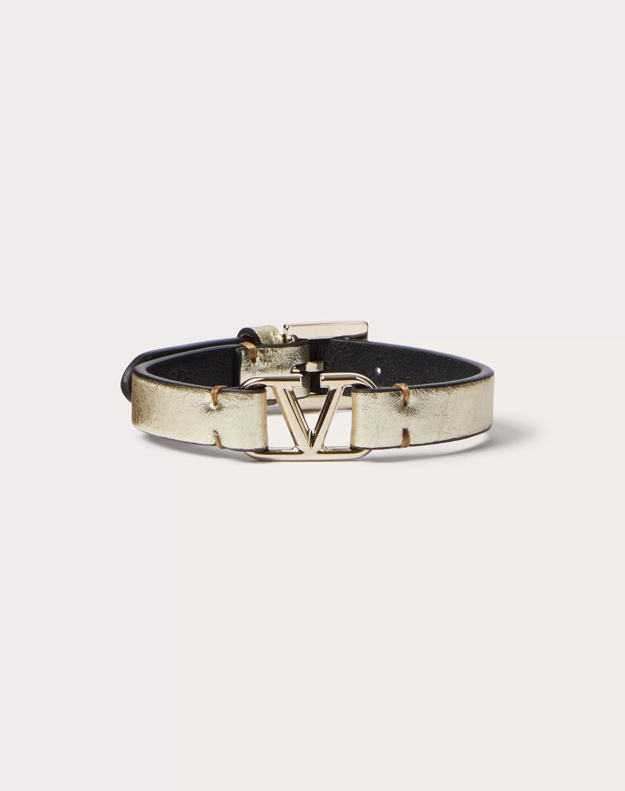 Valentino VLOGO SIGNATURE METALLIC CALFSKIN LEATHER BRACELET Platinum Online