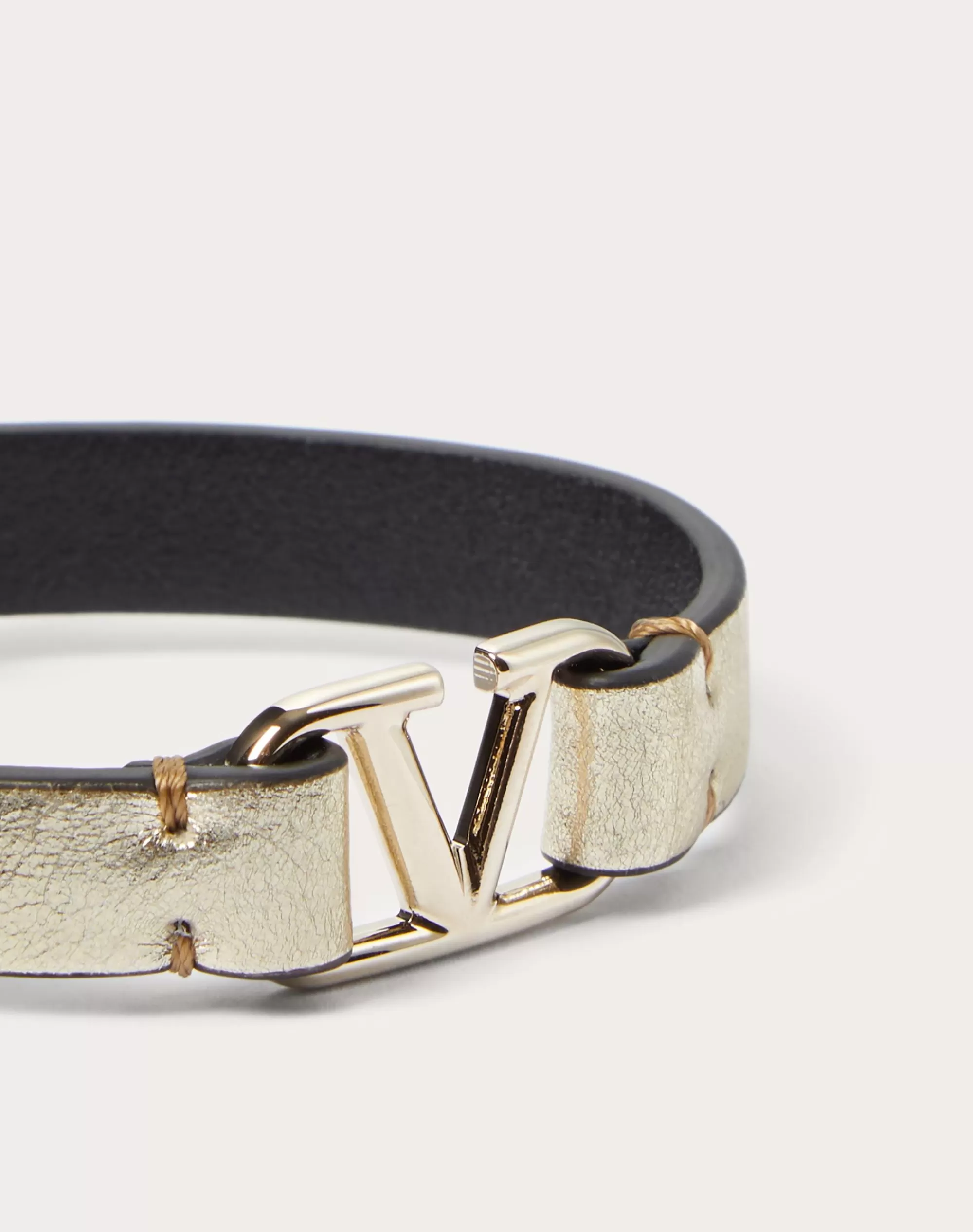 Valentino VLOGO SIGNATURE METALLIC CALFSKIN LEATHER BRACELET Platinum Online