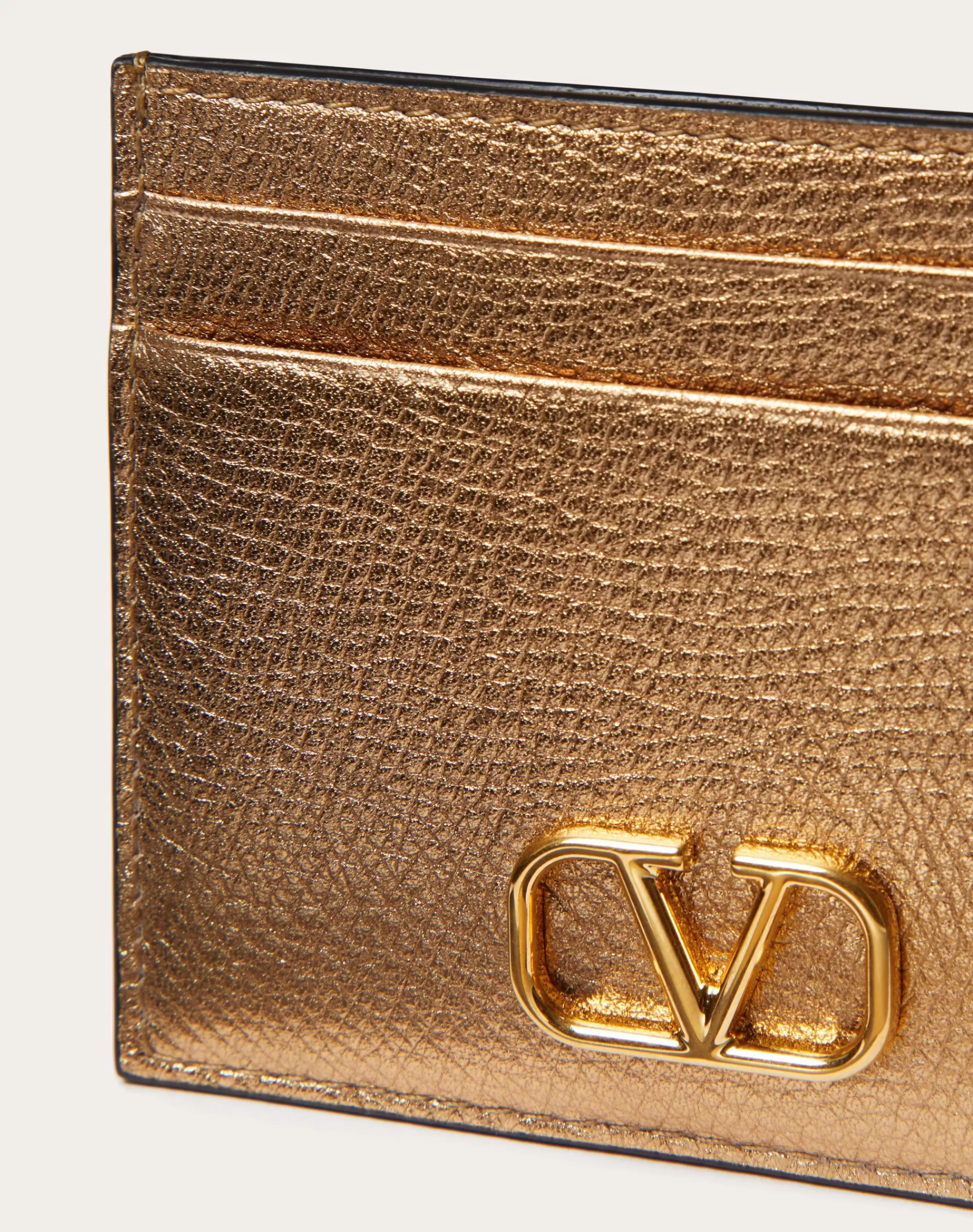 Valentino VLOGO SIGNATURE METALLIC GRAINY CALFSKIN CARDHOLDER AntiqueBrassDark Sale