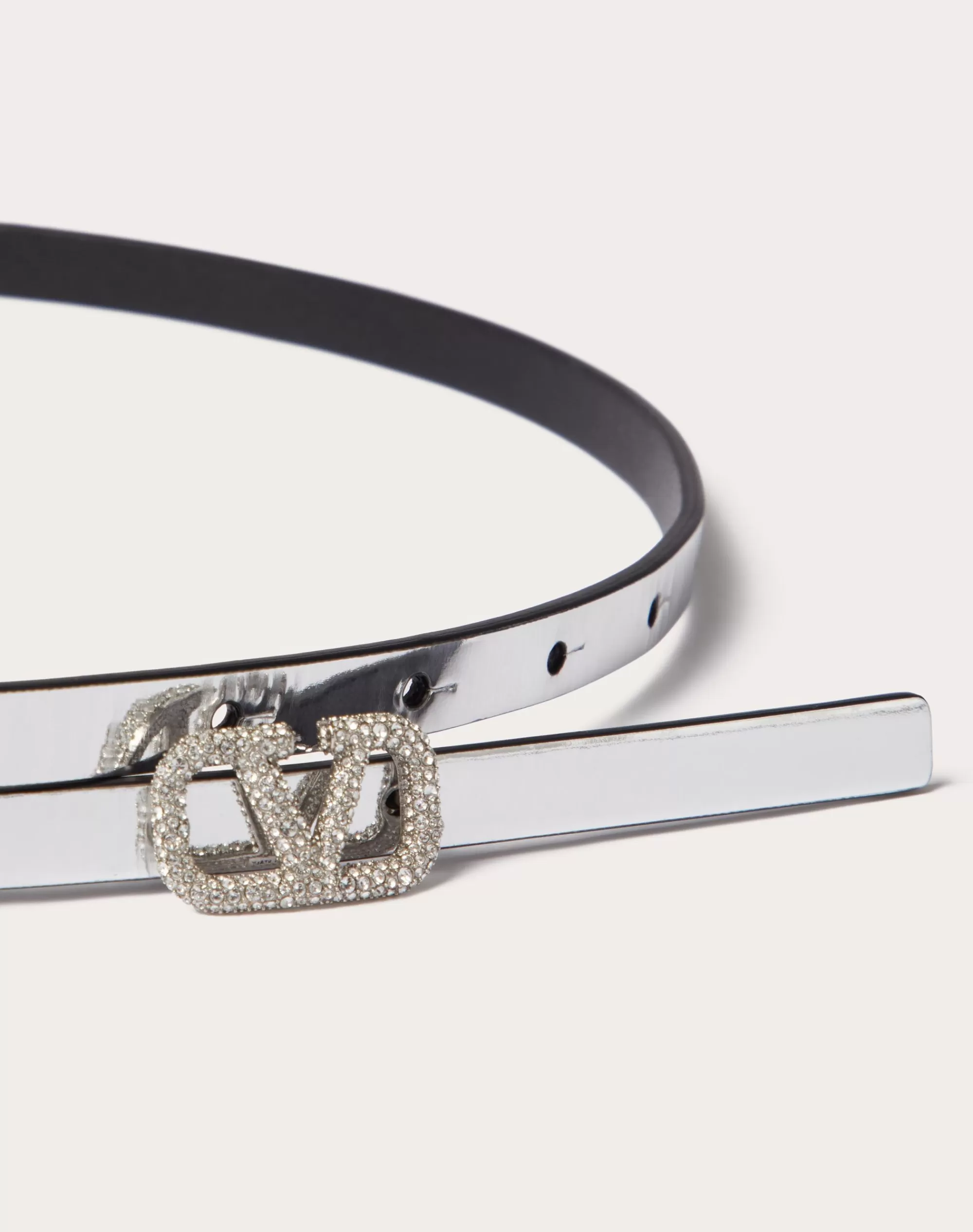 Valentino VLOGO SIGNATURE MIRROR-EFFECT CALFSKIN BELT 10 MM Silver Discount