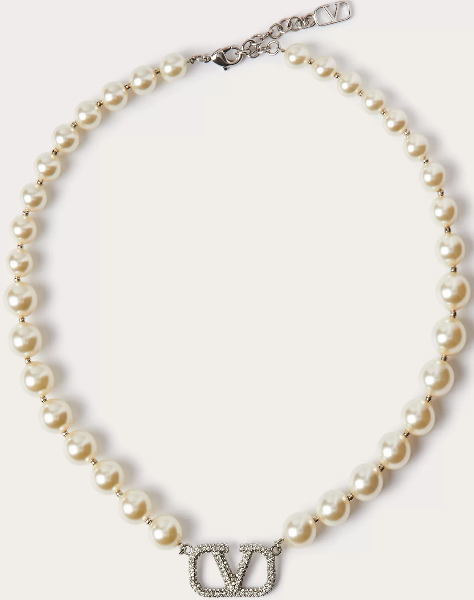 Valentino VLOGO SIGNATURE NECKLACE WITH PEARLS AND SWAROVSKI® CRYSTALS Palladium/cream/crystal Cheap