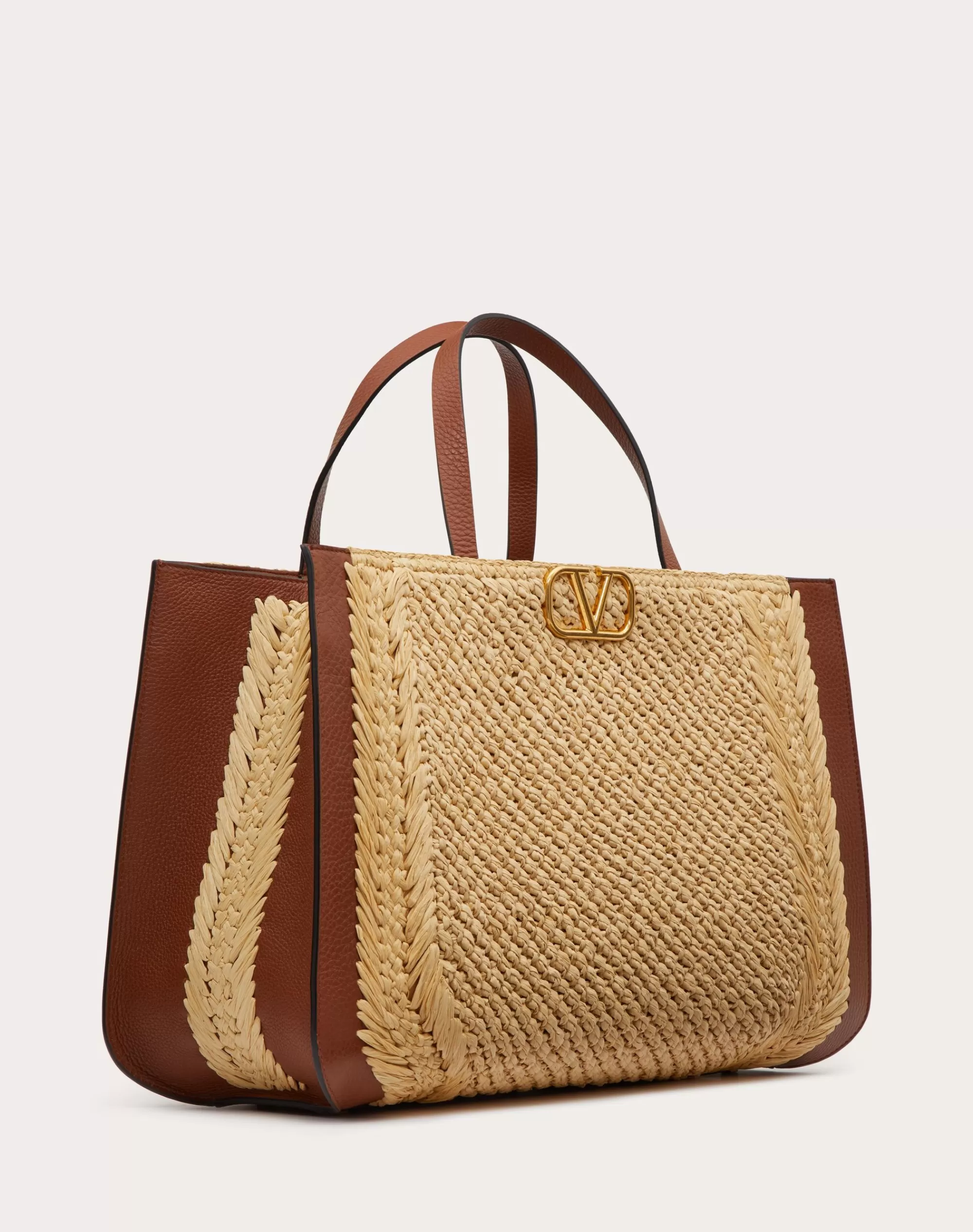 Valentino VLOGO SIGNATURE RAFFIA HANDBAG Natural/saddleBrown New