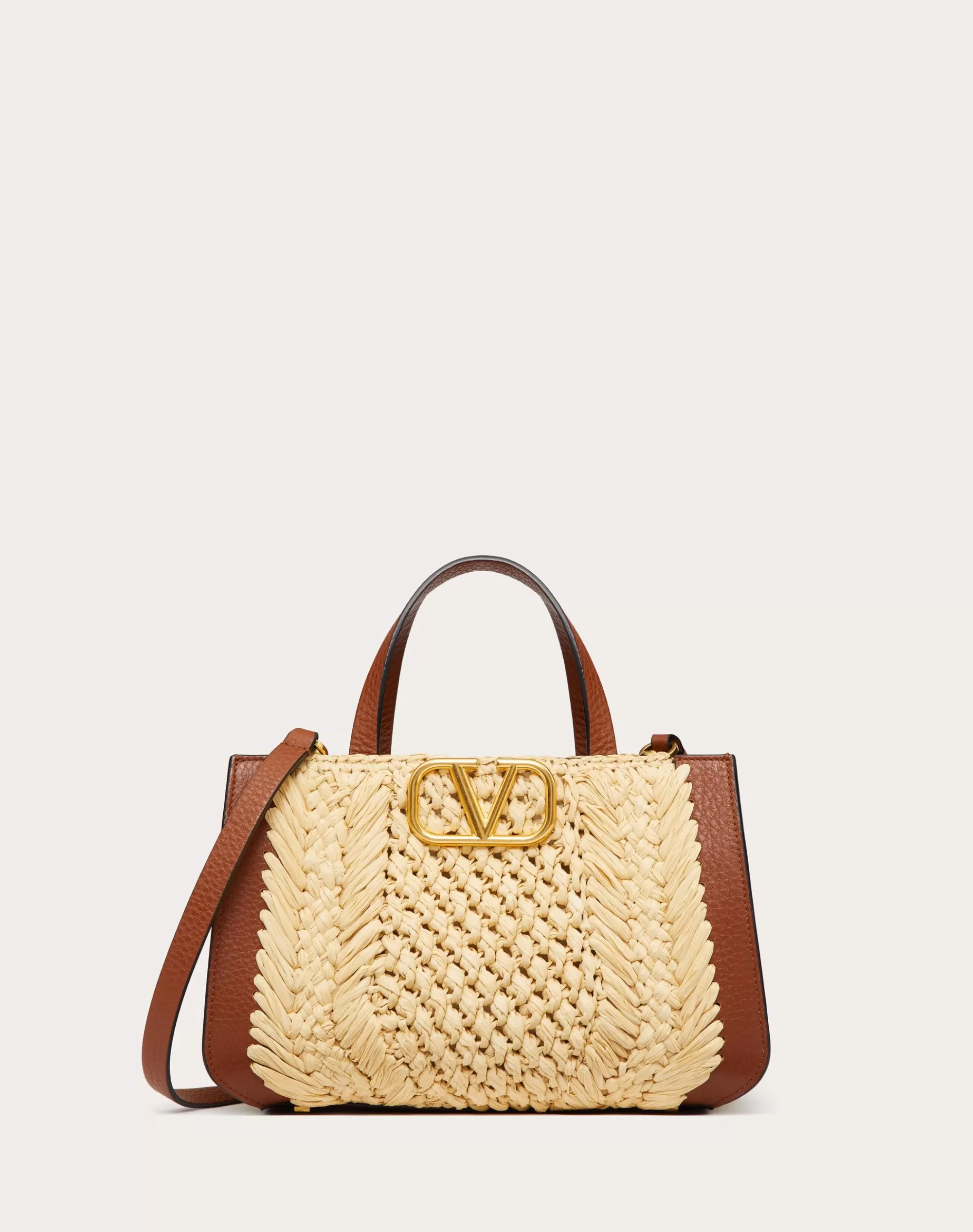 Valentino VLOGO SIGNATURE RAFFIA SMALL HANDBAG Natural/saddleBrown Flash Sale