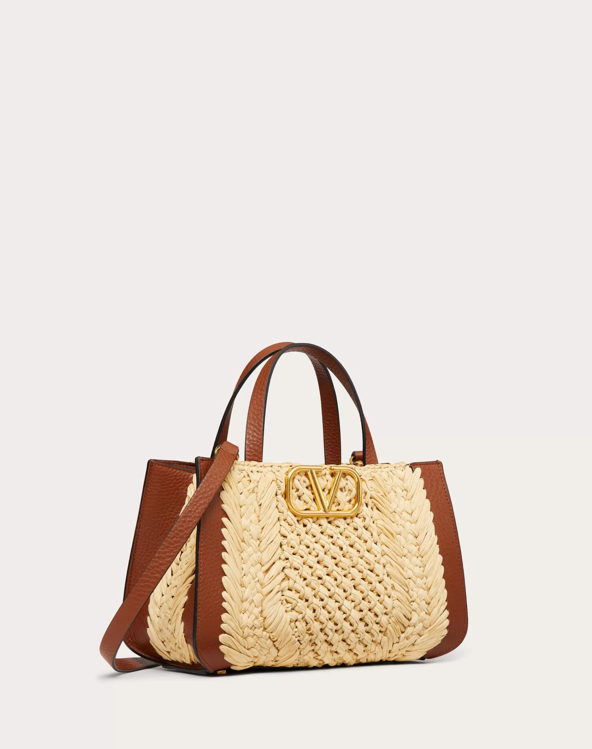 Valentino VLOGO SIGNATURE RAFFIA SMALL HANDBAG Natural/saddleBrown Flash Sale