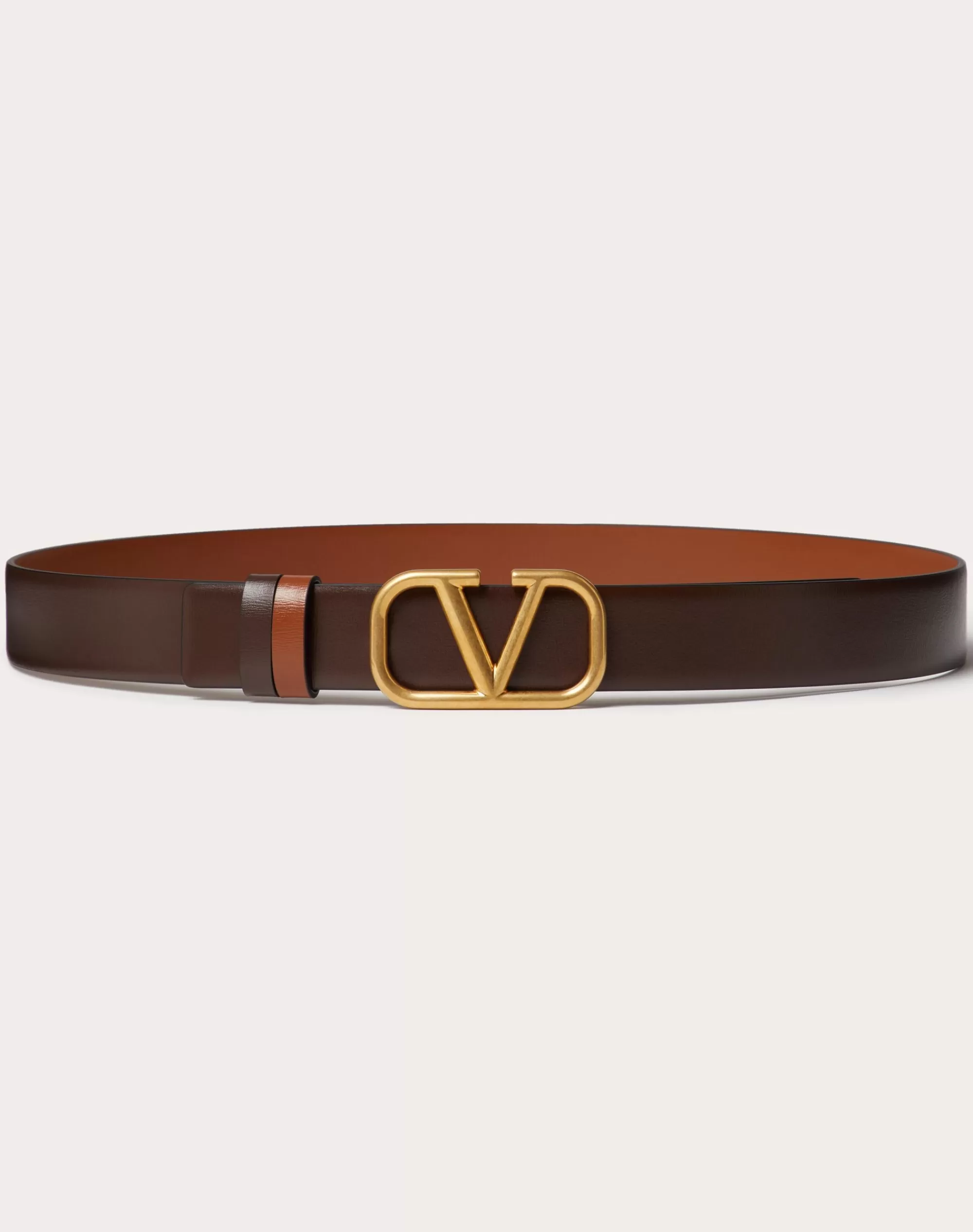 Valentino VLOGO SIGNATURE REVERSIBLE CALFSKIN BELT 30 MM Fondant/saddleBrown Fashion