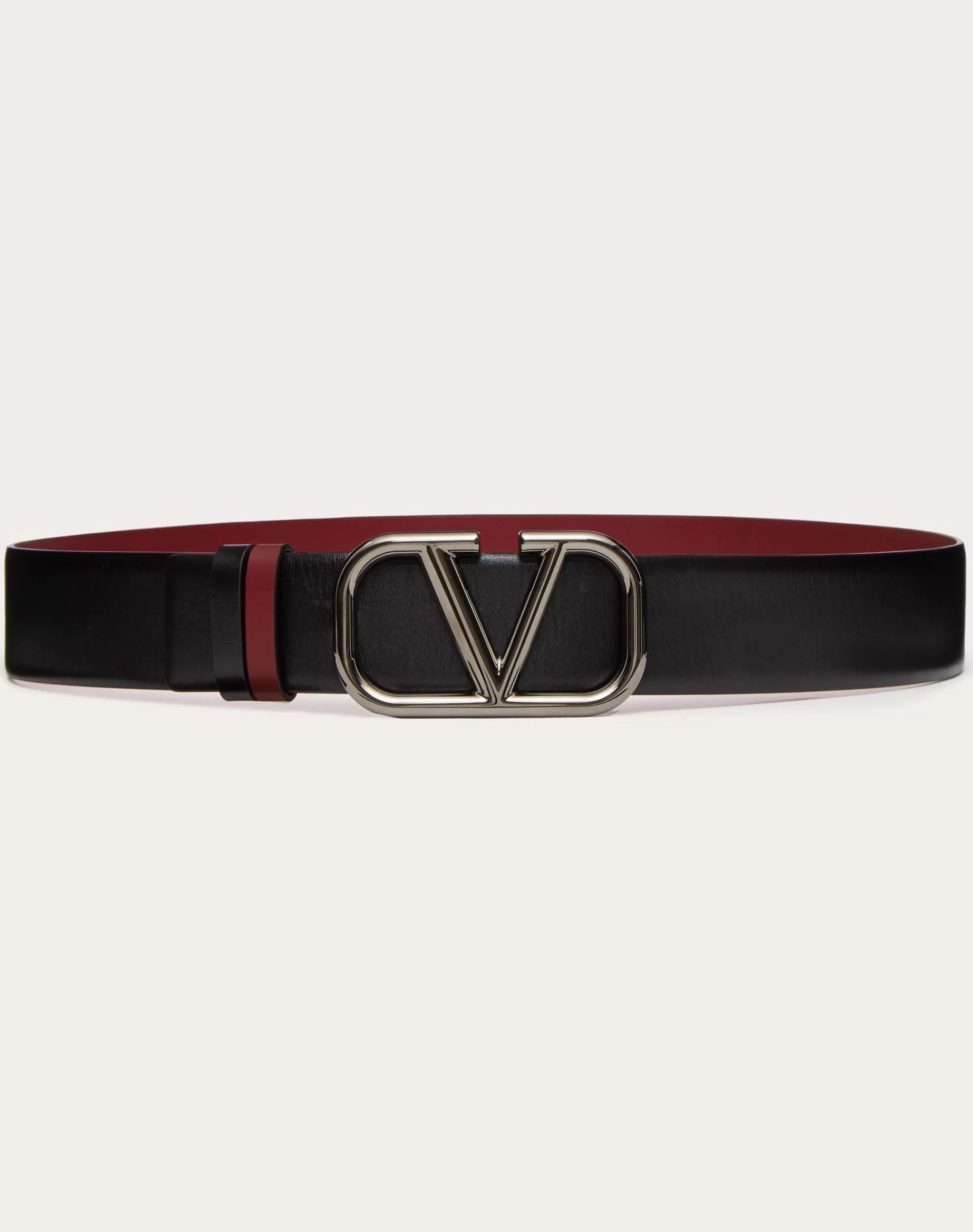 Valentino VLOGO SIGNATURE REVERSIBLE CALFSKIN BELT 40 MM Black/rubin Shop