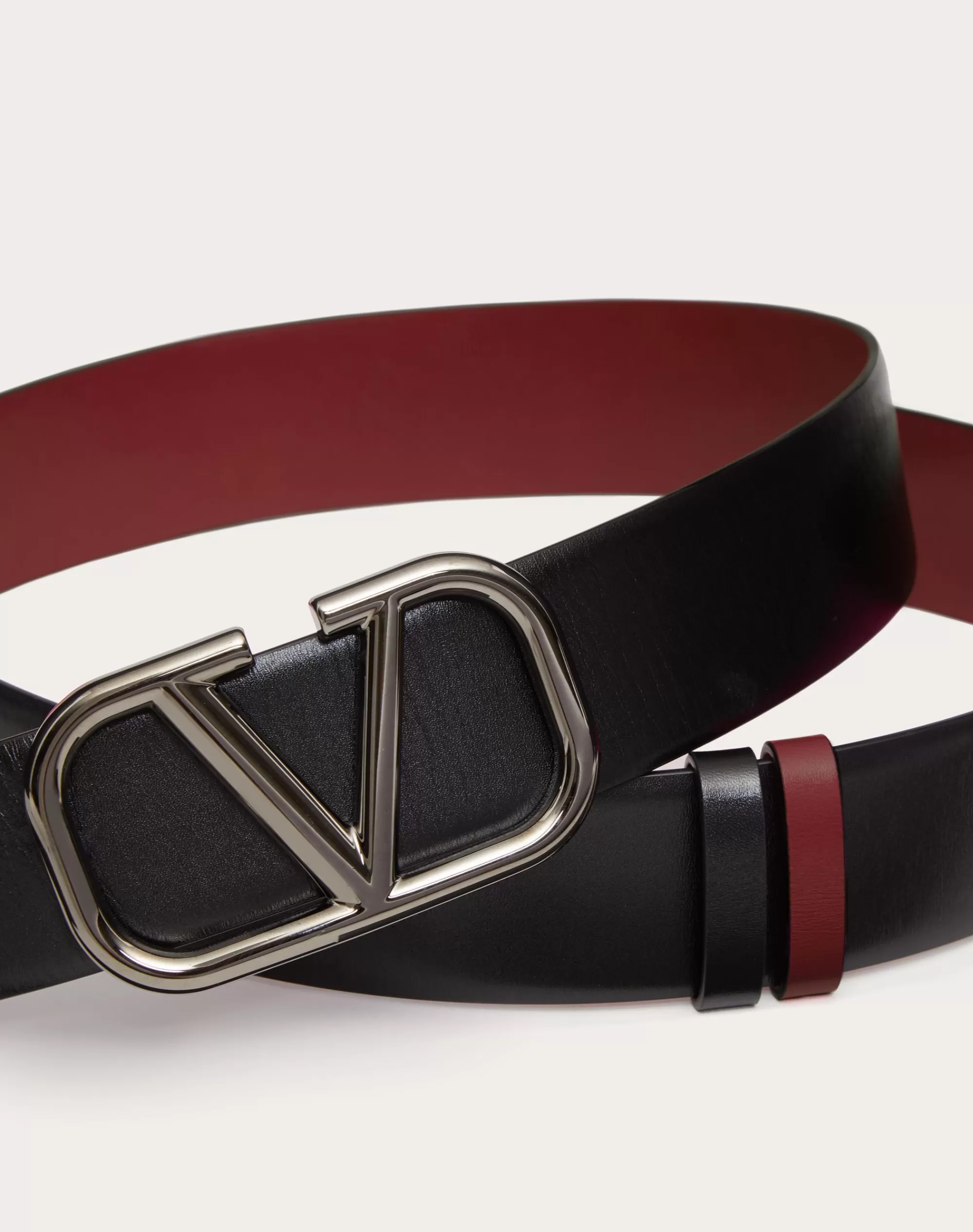 Valentino VLOGO SIGNATURE REVERSIBLE CALFSKIN BELT 40 MM Black/rubin Shop