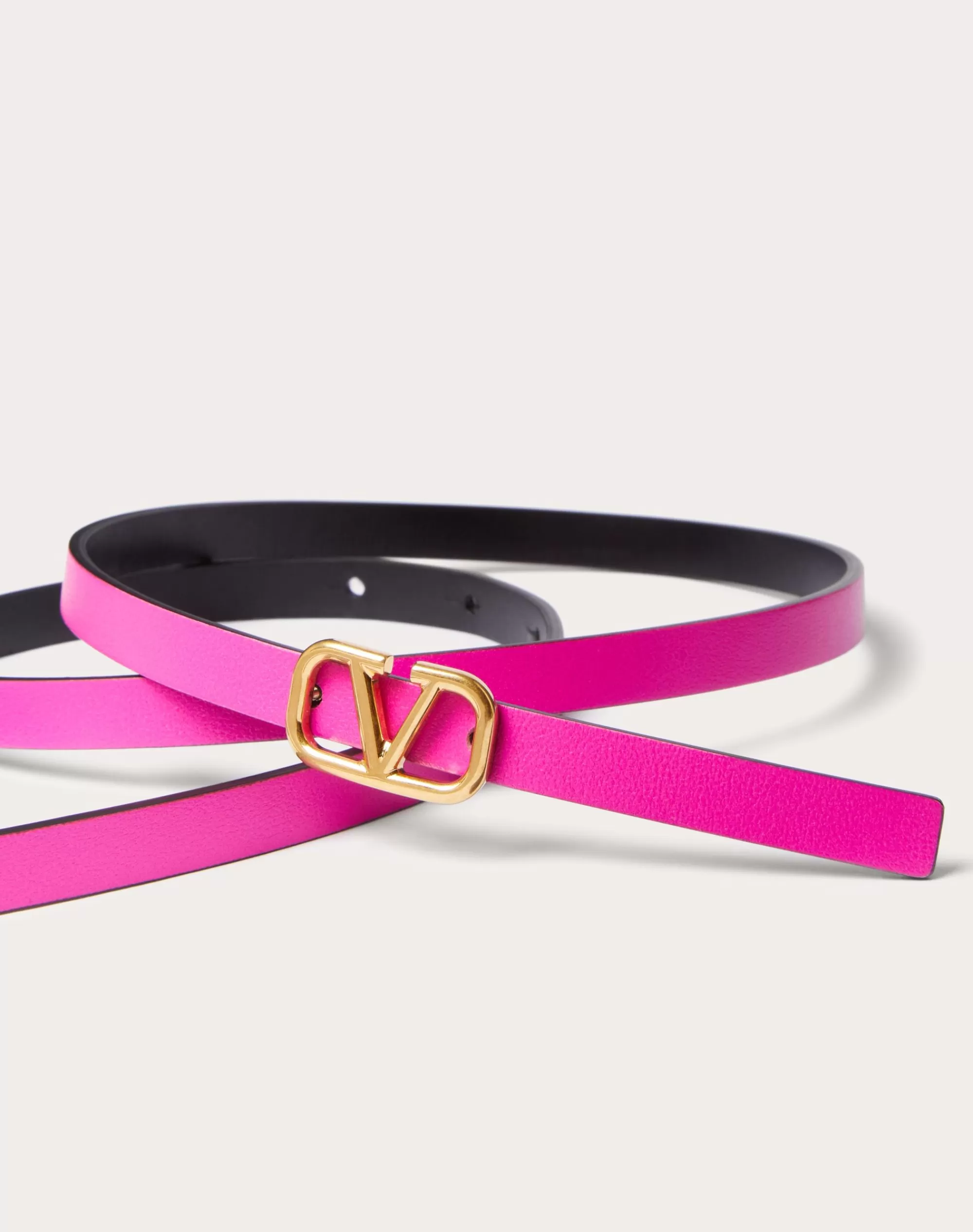 Valentino VLOGO SIGNATURE REVERSIBLE SHINY CALFSKIN BELT 10 MM PinkPp Clearance