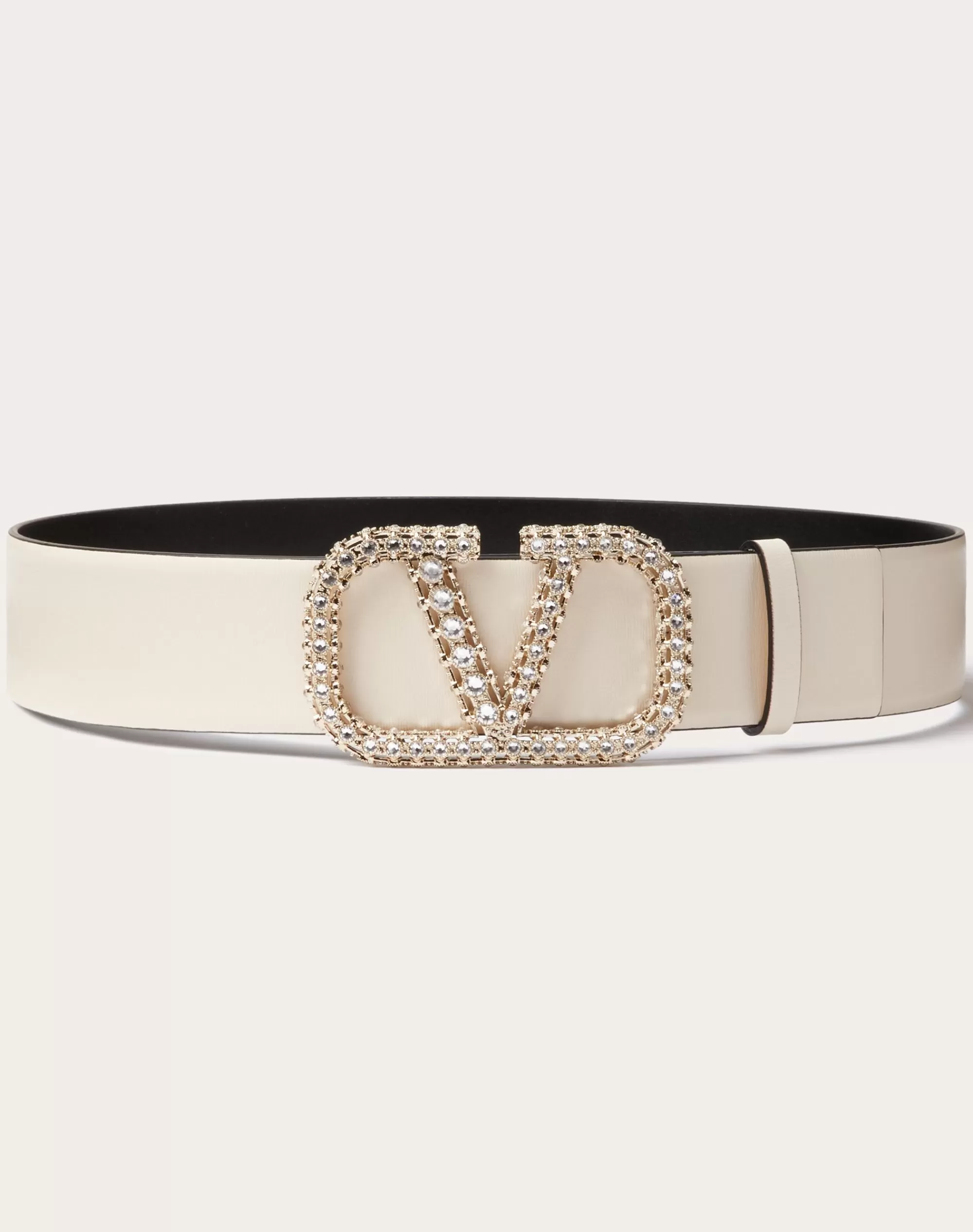 Valentino VLOGO SIGNATURE REVERSIBLE SHINY CALFSKIN BELT 40MM LightIvory/black Fashion