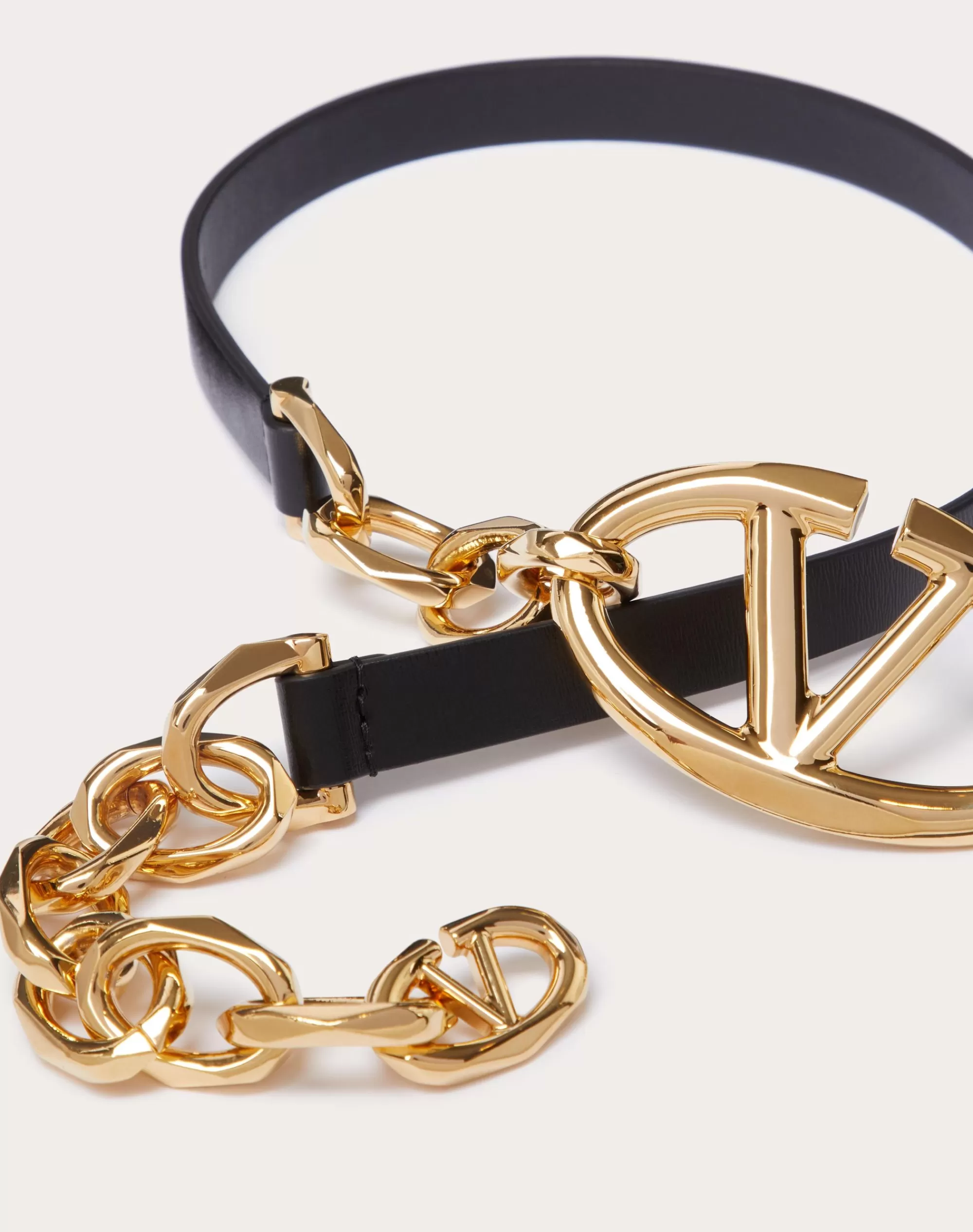 Valentino VLOGO SIGNATURE SHINY CALFSKIN BELT WITH CHAIN Cheap