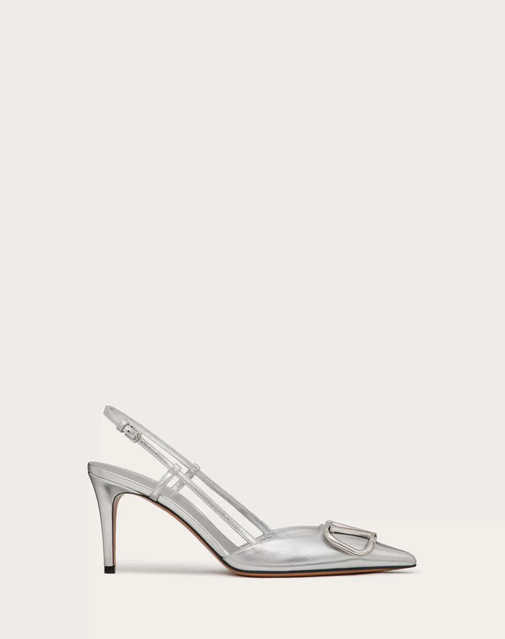 Valentino VLOGO SIGNATURE SLINGBACK PUMP IN LAMINATED NAPPA LEATHER 80MM Silver Clearance