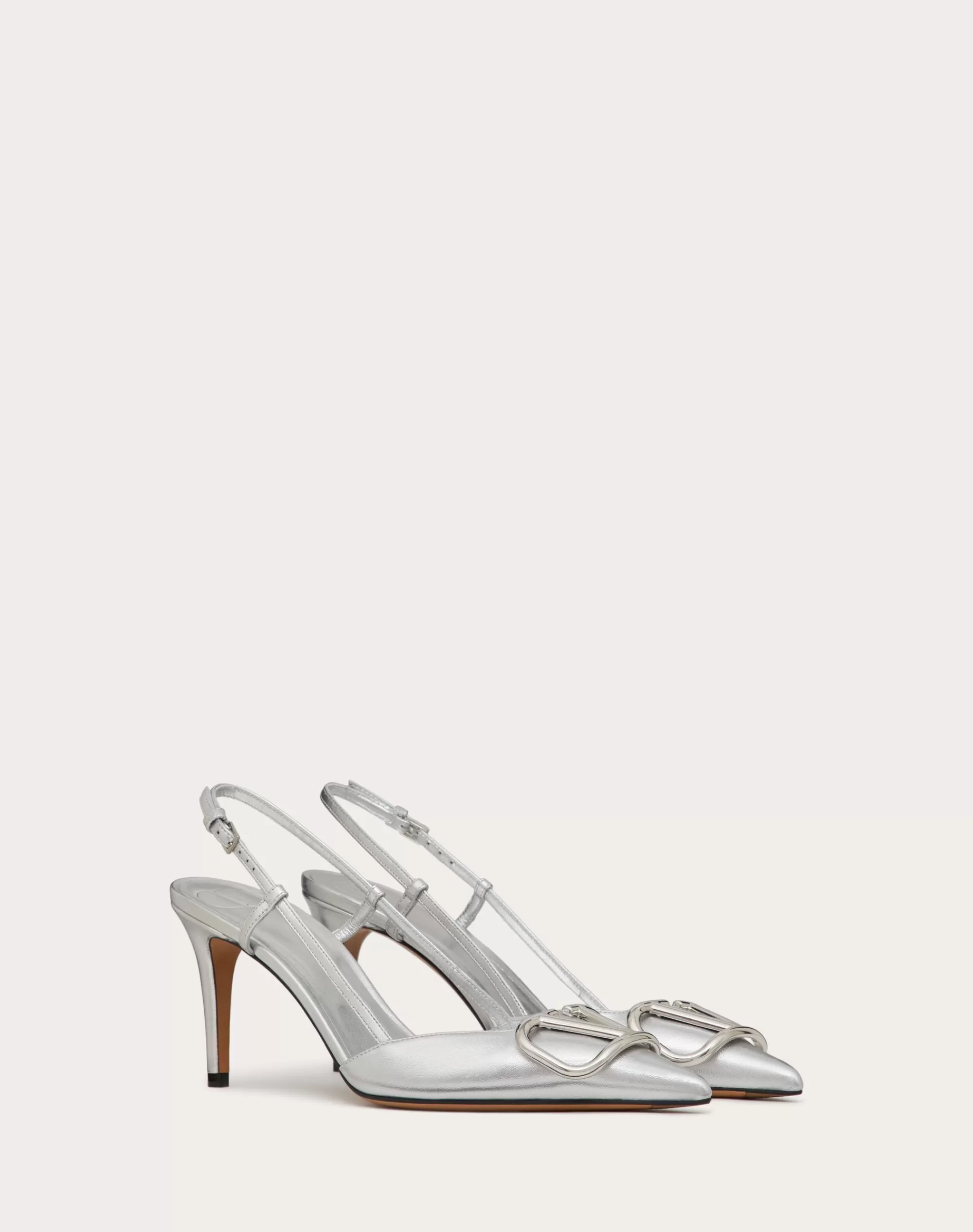 Valentino VLOGO SIGNATURE SLINGBACK PUMP IN LAMINATED NAPPA LEATHER 80MM Silver Clearance