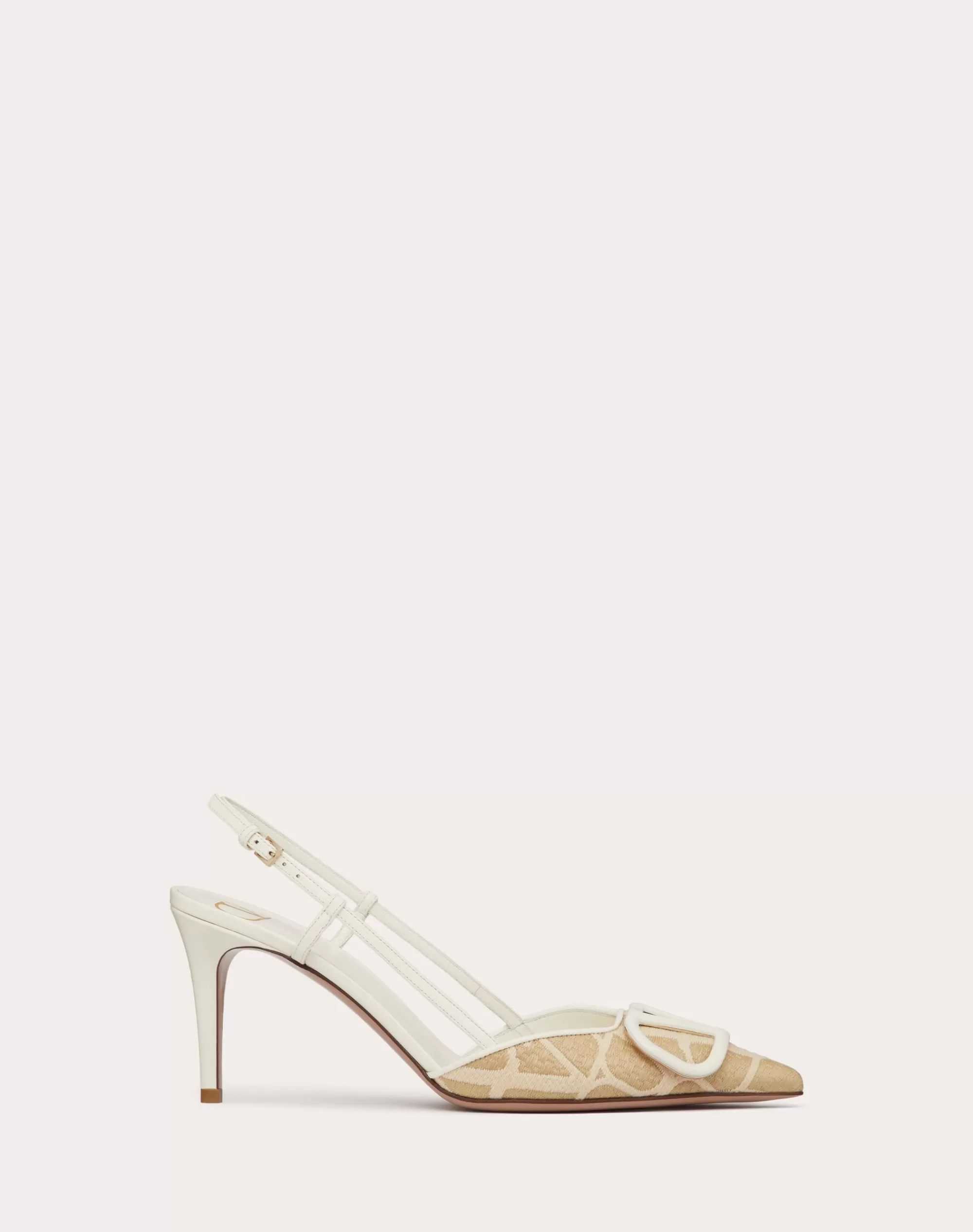 Valentino VLOGO SIGNATURE SLINGBACK PUMP IN TOILE ICONOGRAPHE RAFFIA 80MM Natural/ivory Outlet