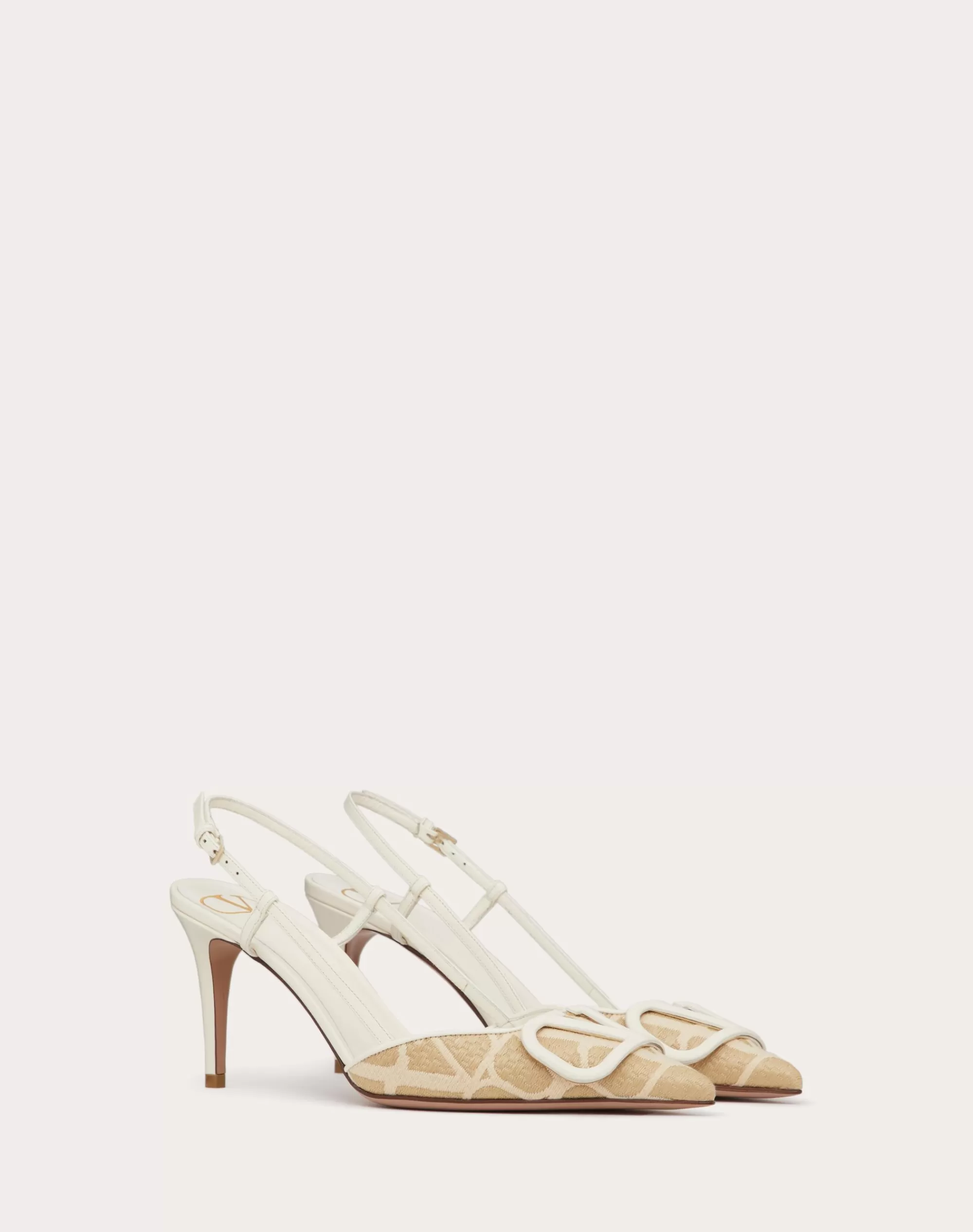 Valentino VLOGO SIGNATURE SLINGBACK PUMP IN TOILE ICONOGRAPHE RAFFIA 80MM Natural/ivory Outlet