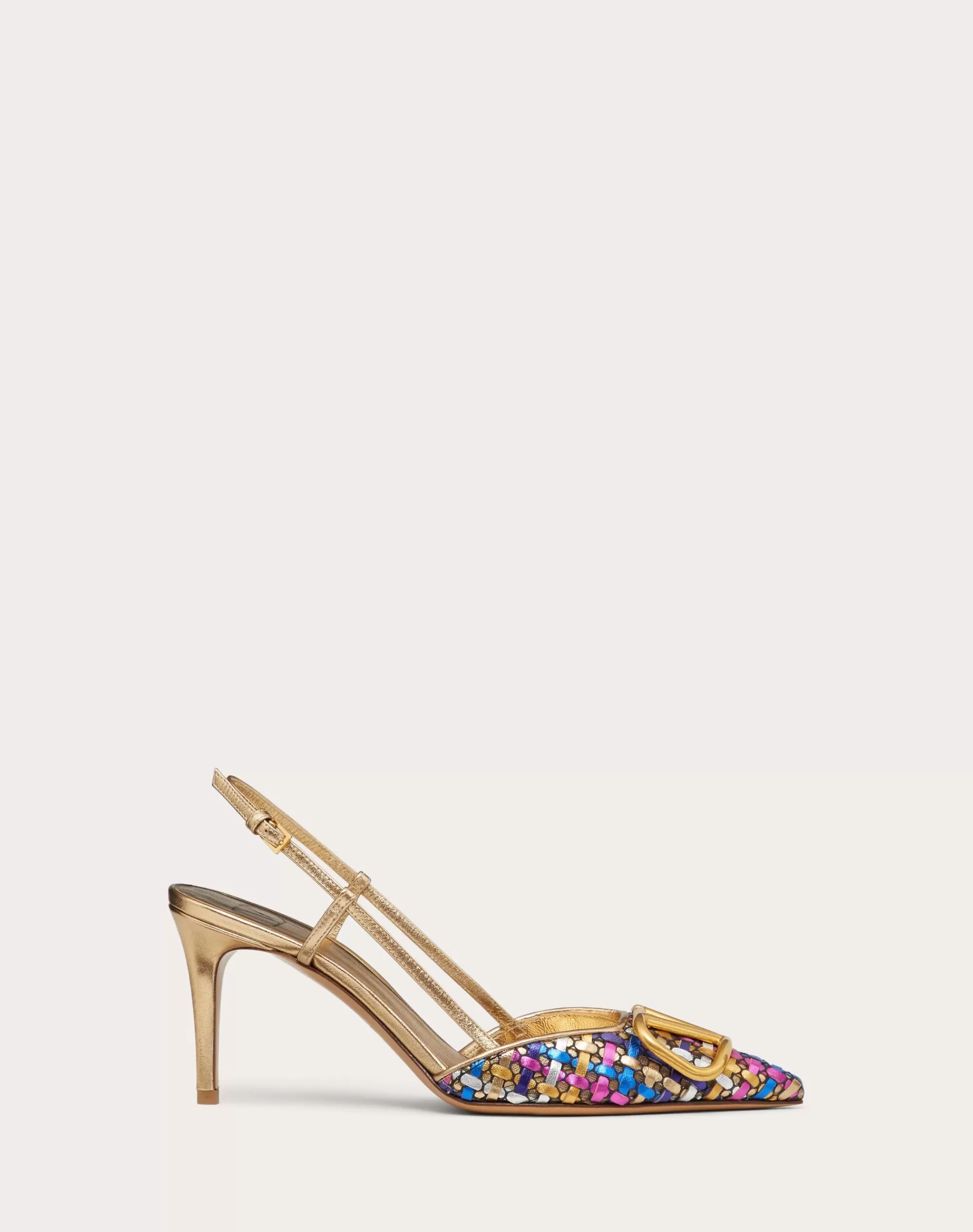 Valentino VLOGO SIGNATURE SLINGBACK PUMP IN WOVEN METALLIC NAPPA 80MM Gold/multicolor Fashion