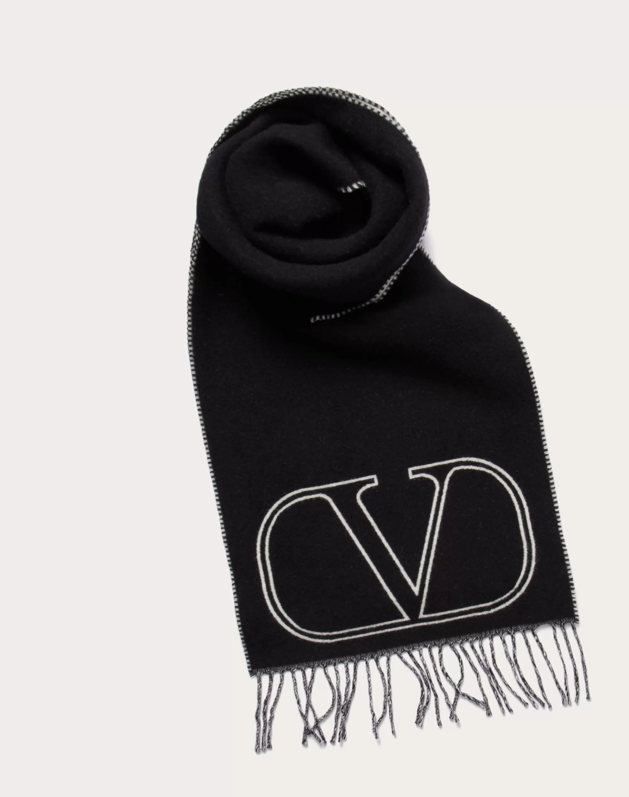 Valentino VLOGO SIGNATURE WOOL AND CASHMERE SCARF Black Online