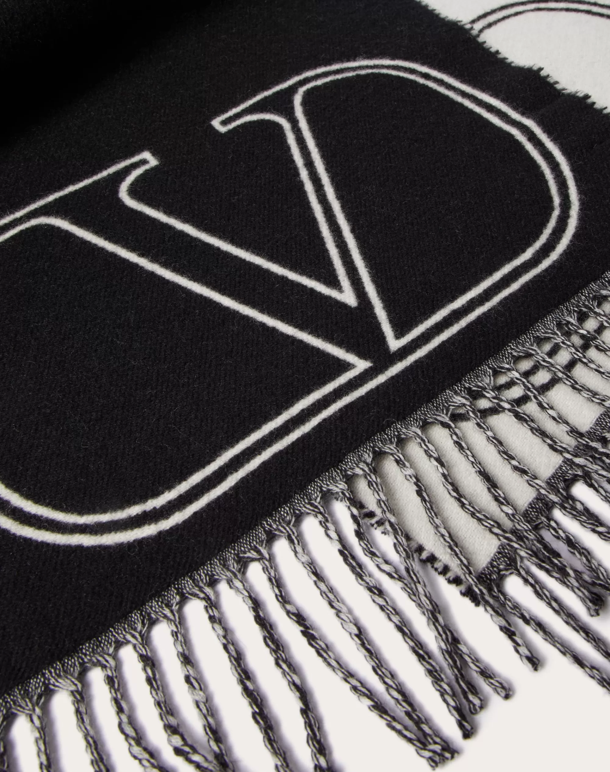 Valentino VLOGO SIGNATURE WOOL AND CASHMERE SCARF Black Online