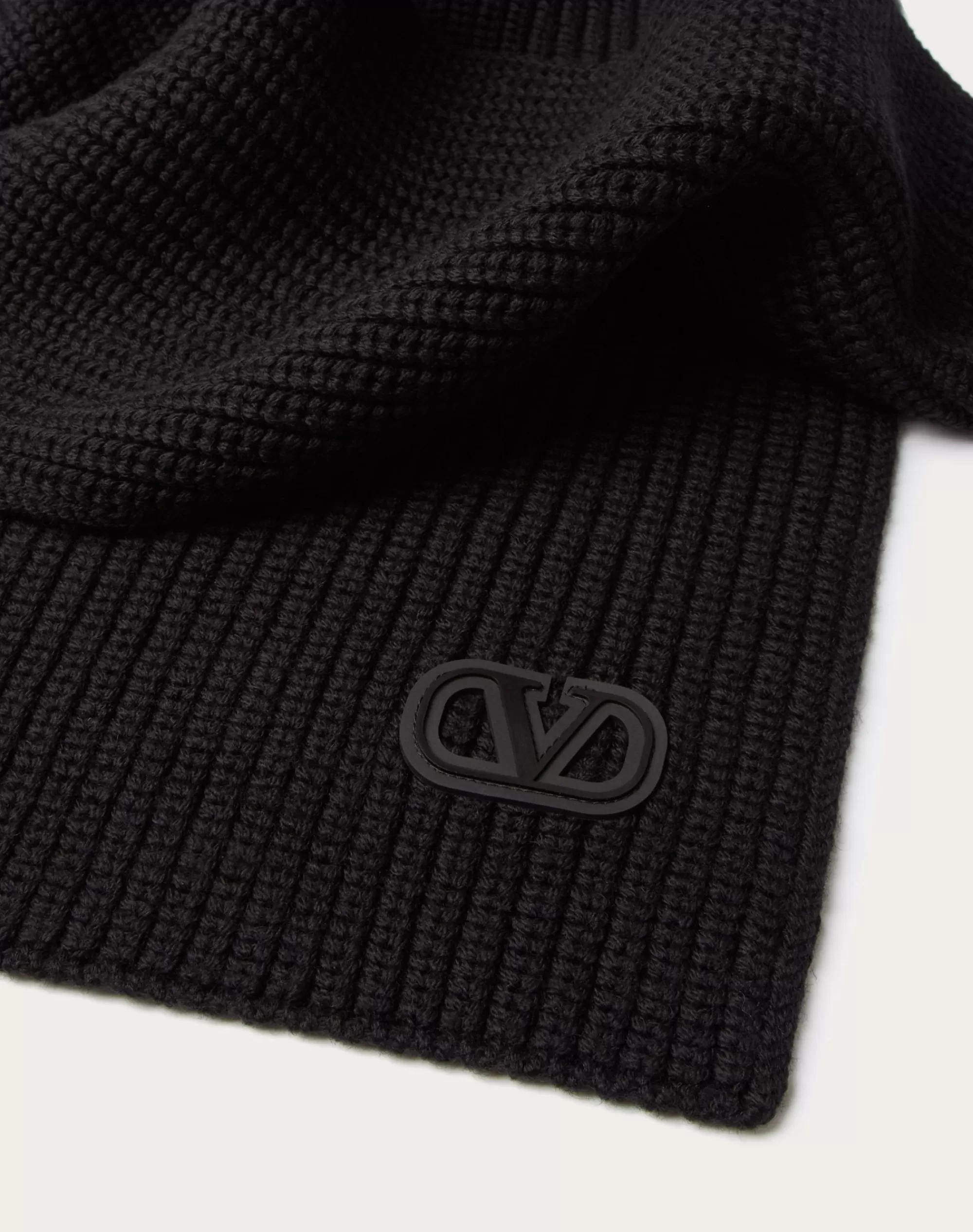 Valentino VLOGO SIGNATURE WOOL SCARF Black Cheap