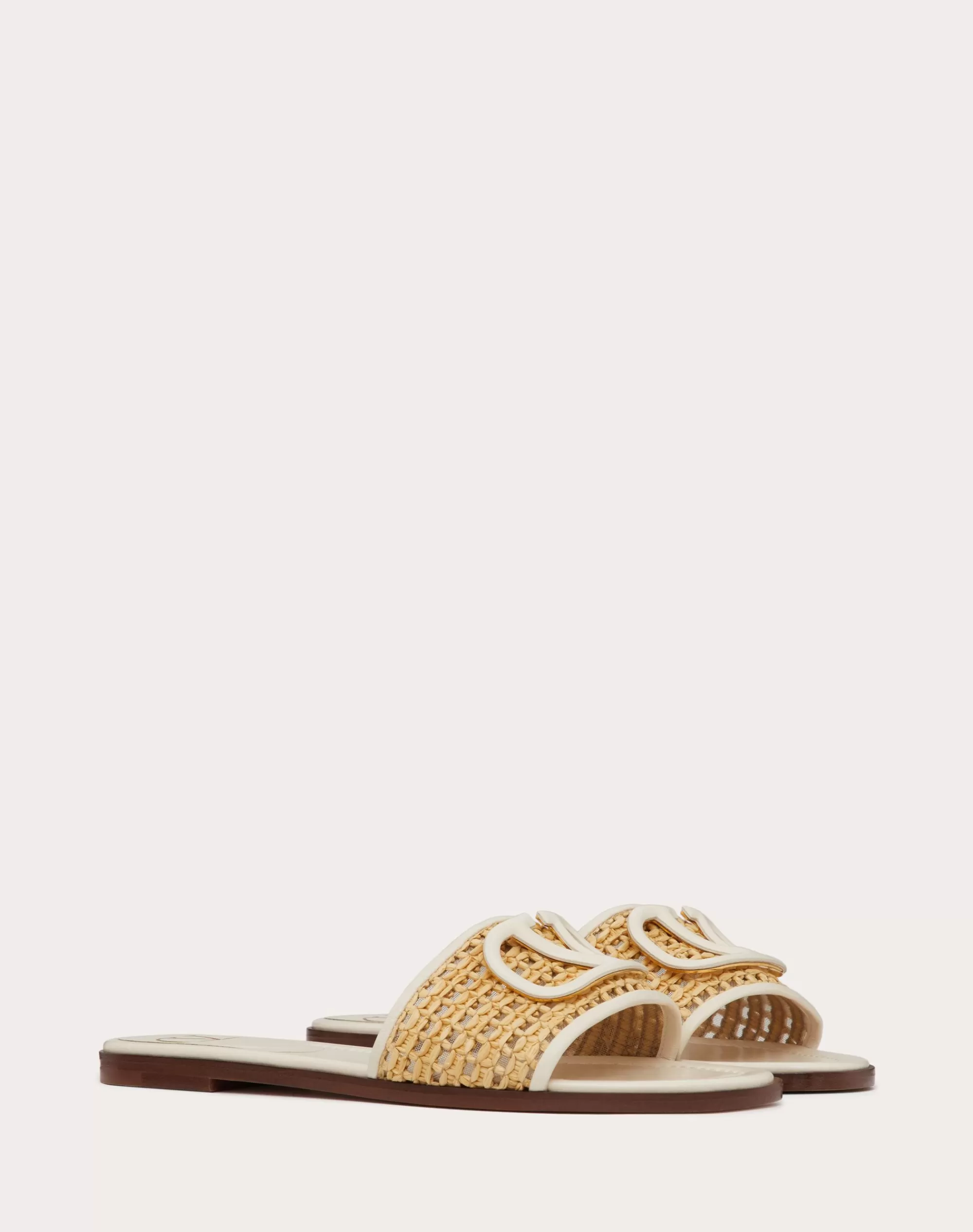 Valentino VLOGO SIGNATURE WOVEN RAFFIA SLIDE SANDAL 80MM Natural/ivory Store