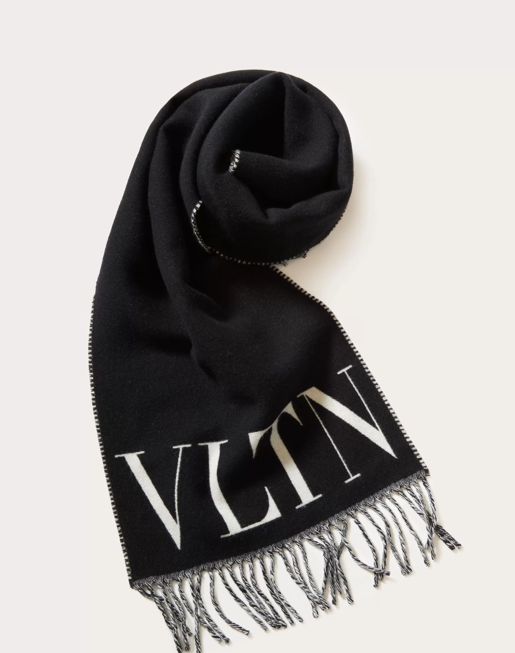 Valentino VLTN WOOL AND CASHMERE SCARF Black New