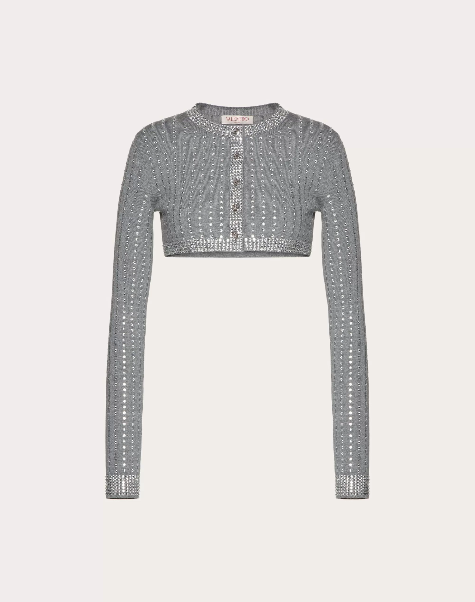 Valentino WOOL AND RHINESTONE CARDIGAN Grey Shop