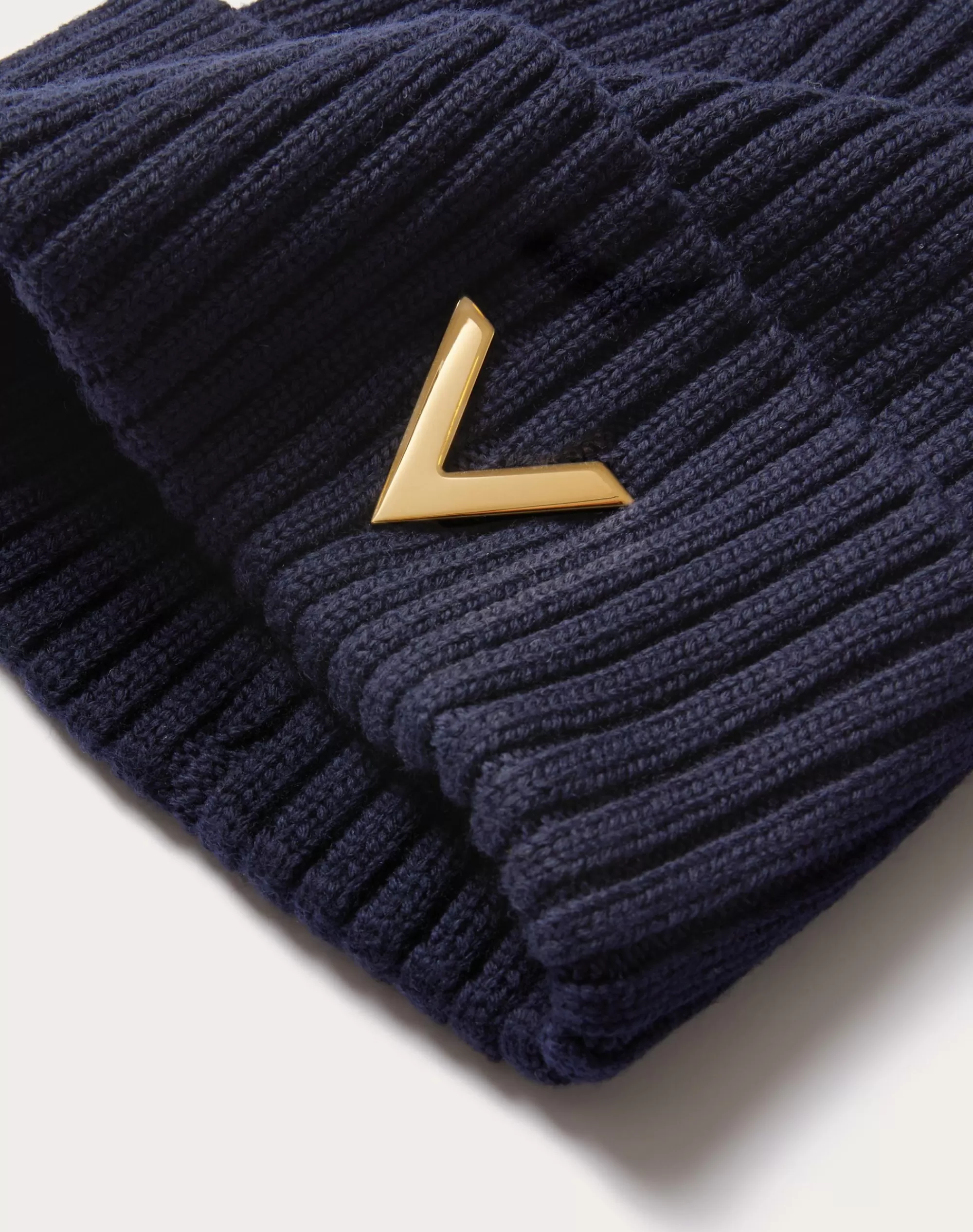 Valentino WOOL BEANIE WITH METAL V APPLIQUÉ Navy Clearance