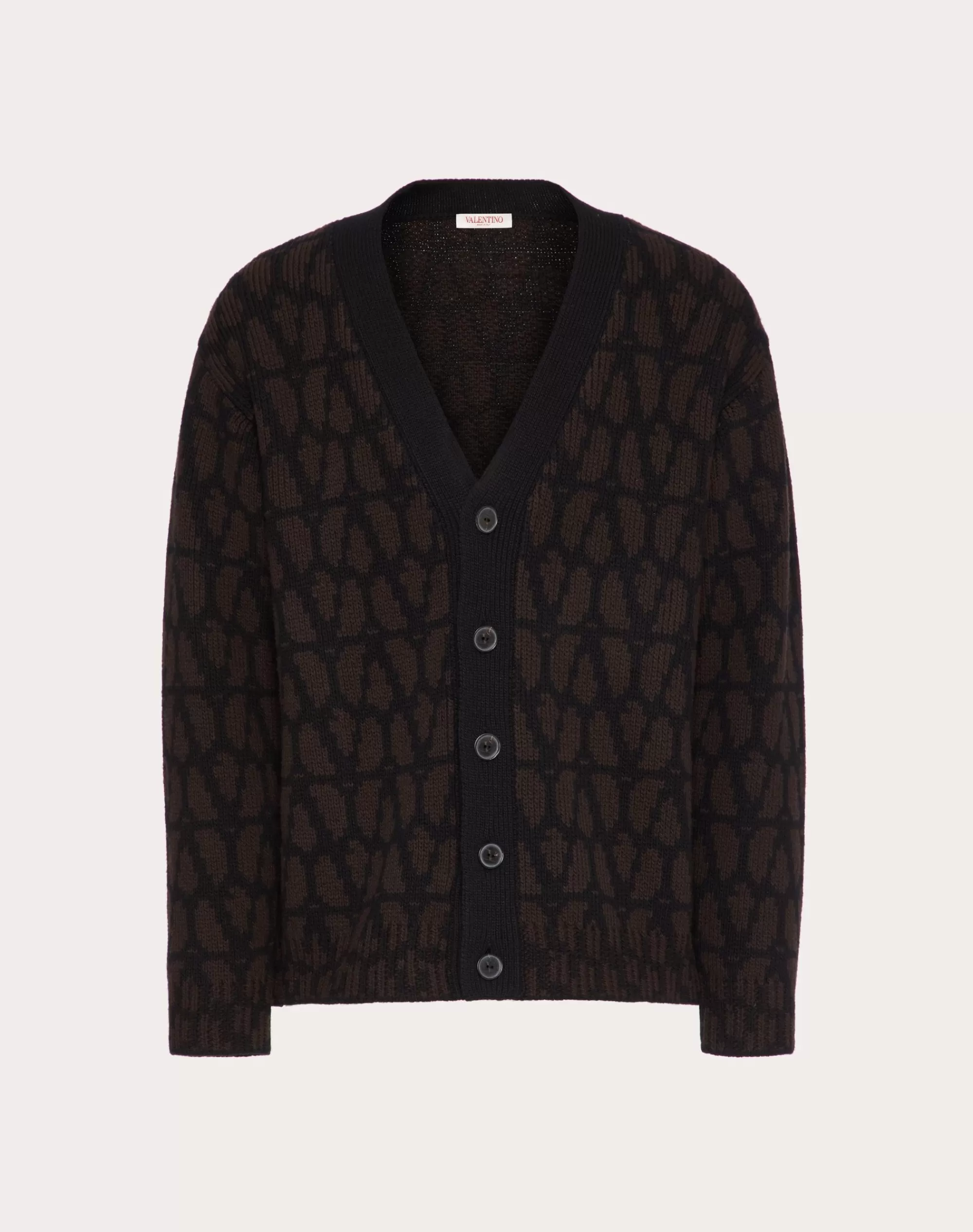 Valentino WOOL CARDIGAN WITH TOILE ICONOGRAPHE PATTERN Black Outlet