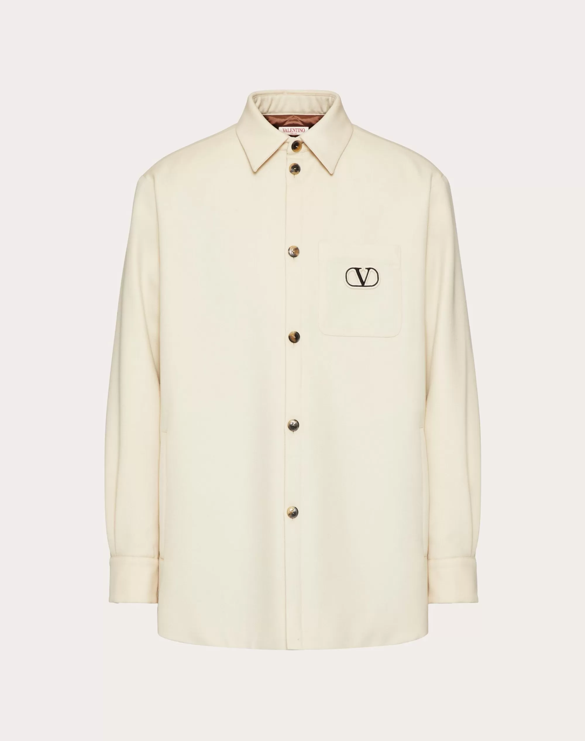 Valentino WOOL GABARDINE SHIRT JACKET WITH VLOGO SIGNATURE PATCH Beige Best Sale