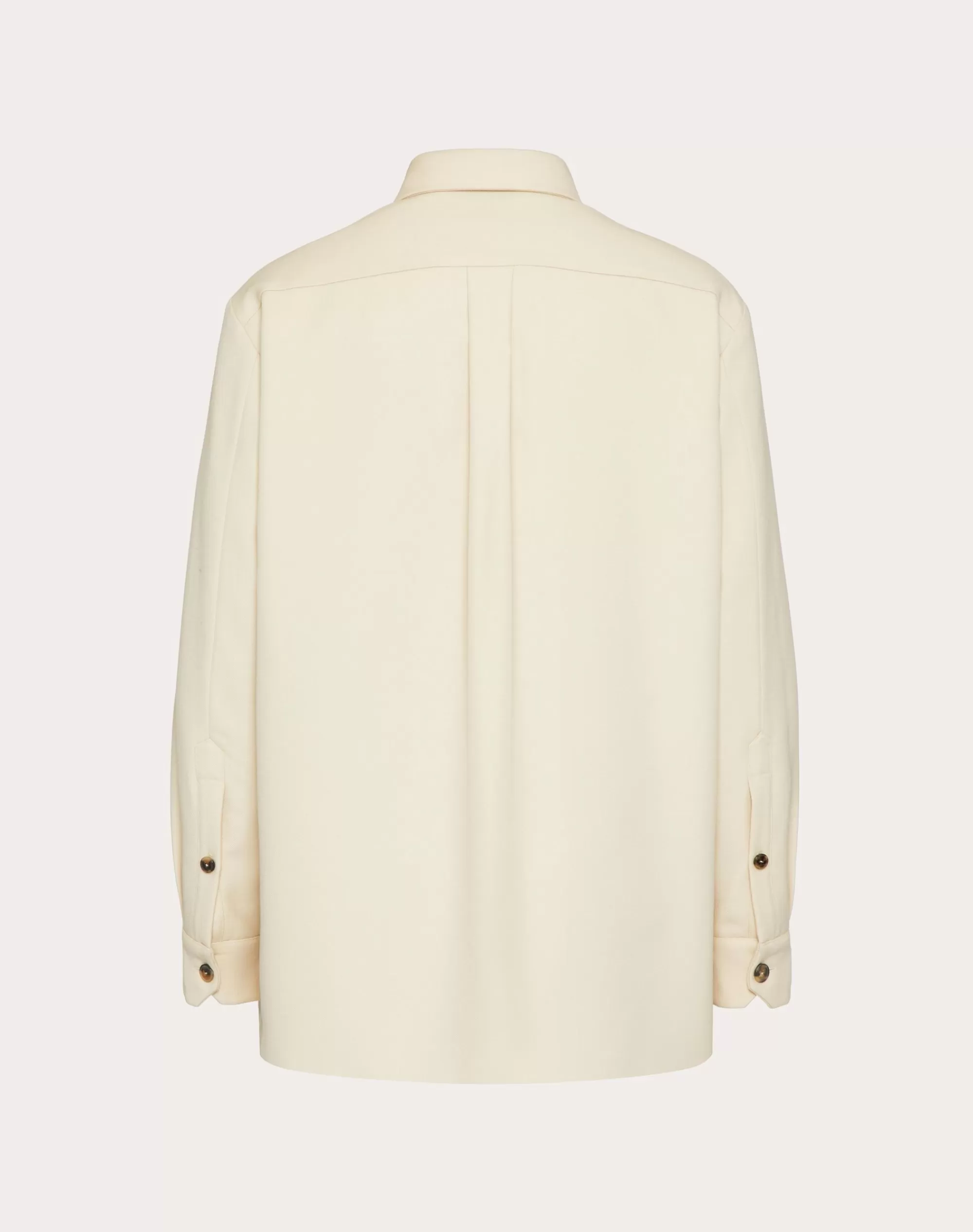 Valentino WOOL GABARDINE SHIRT JACKET WITH VLOGO SIGNATURE PATCH Beige Best Sale