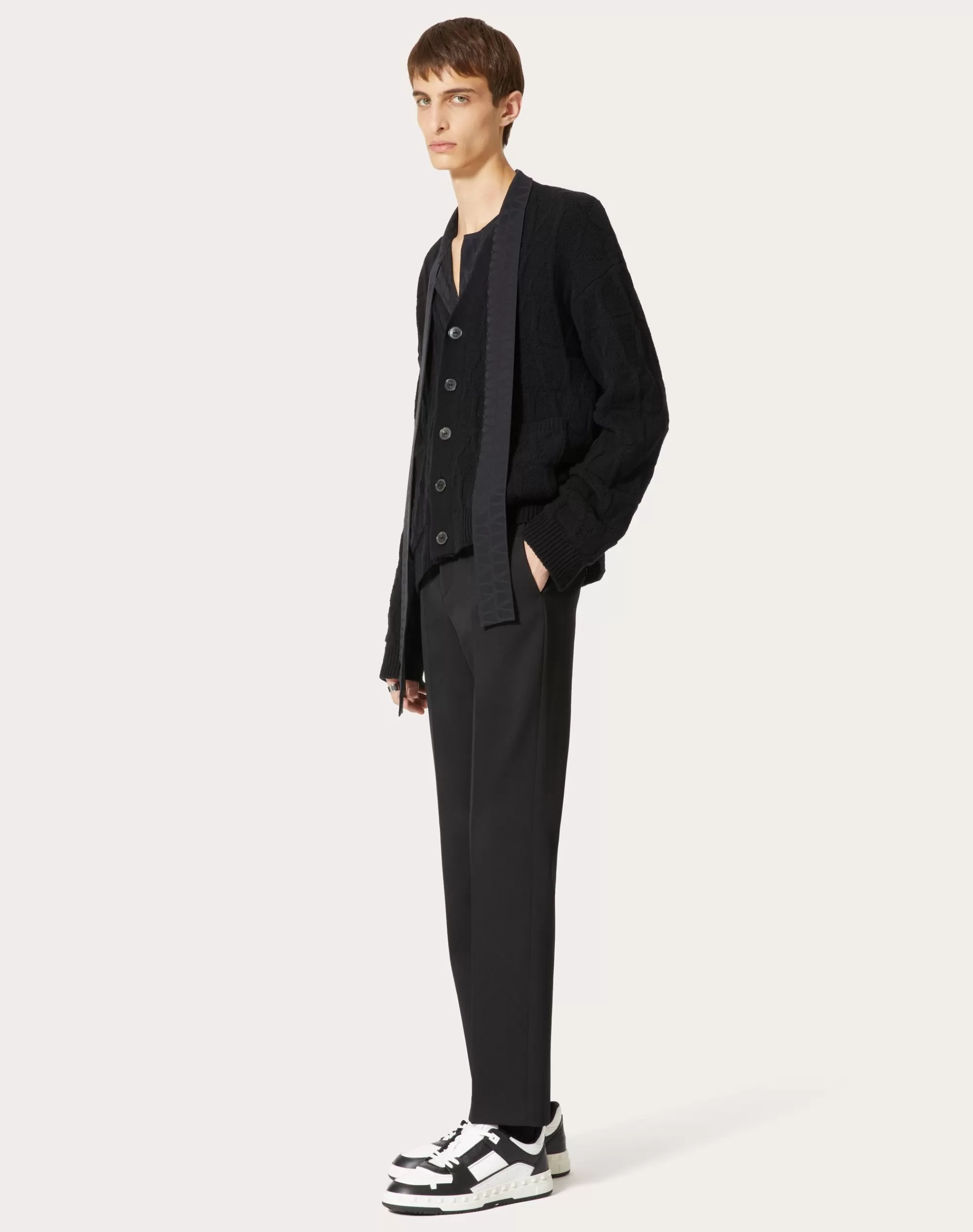 Valentino WOOL GRISAILLE PANTS Black Store