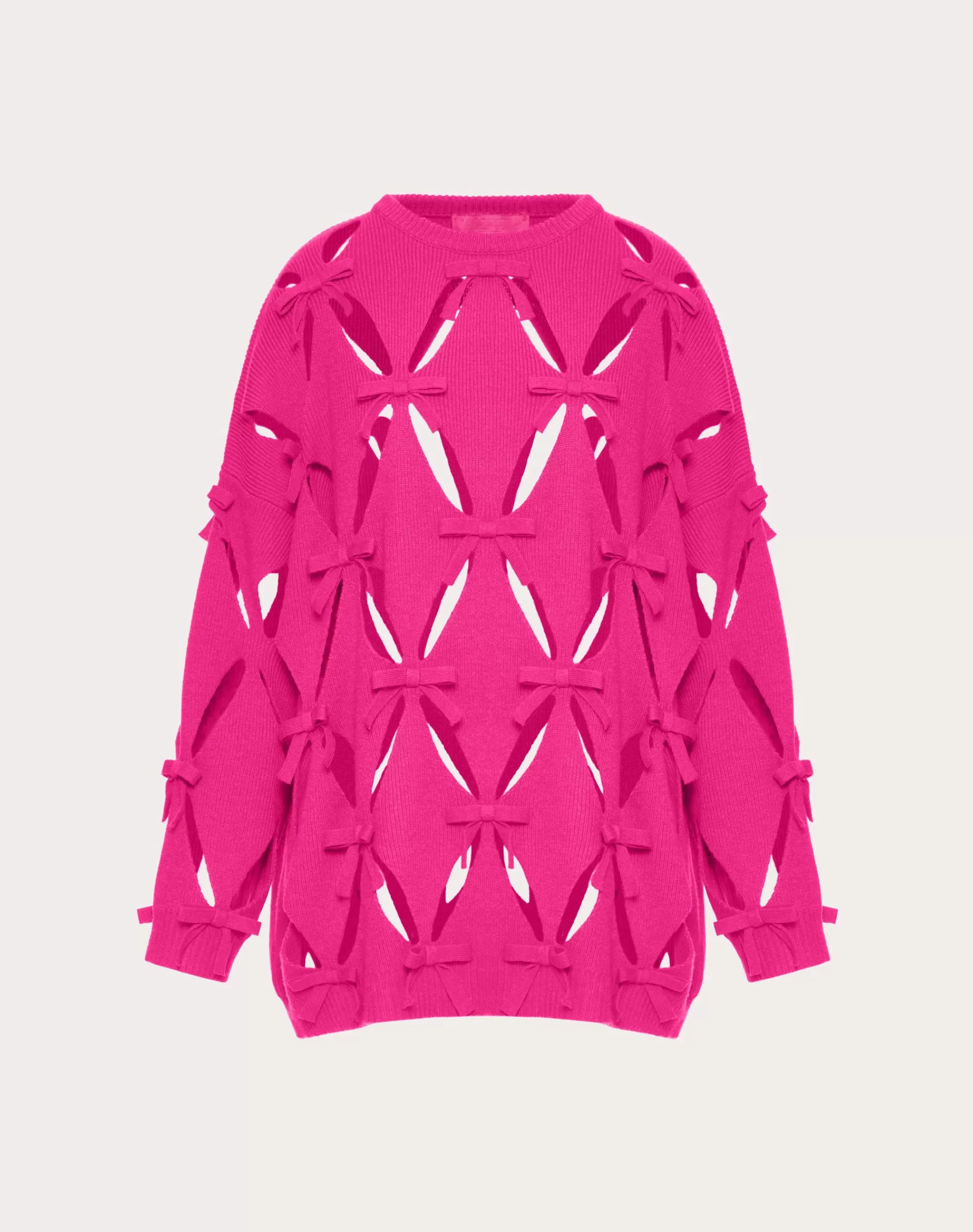 Valentino WOOL JUMPER WITH CUT-OUT DIAMOND EMBROIDERY AND BOWS PinkPp Fashion